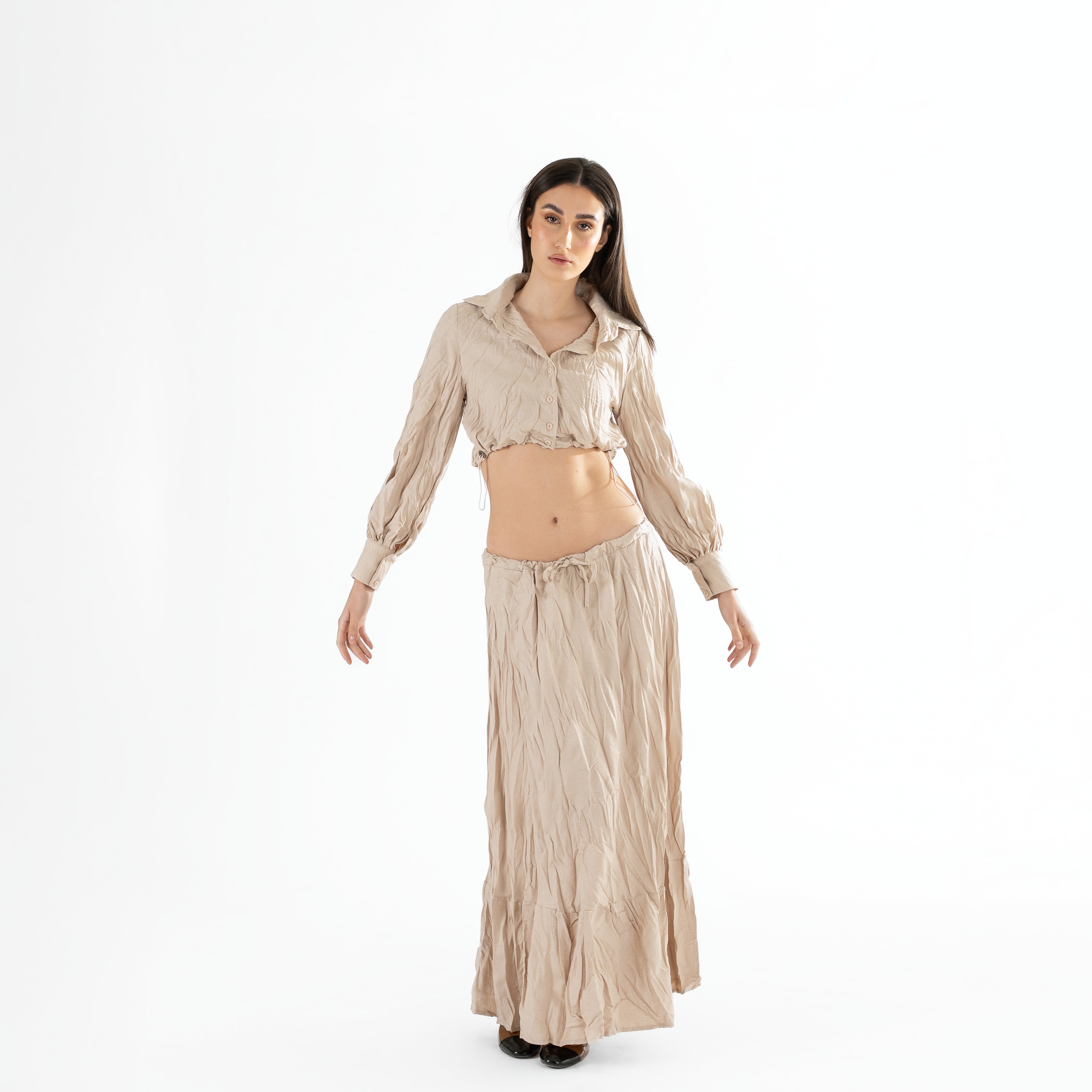 Crinkle High-Waisted Maxi Skirt