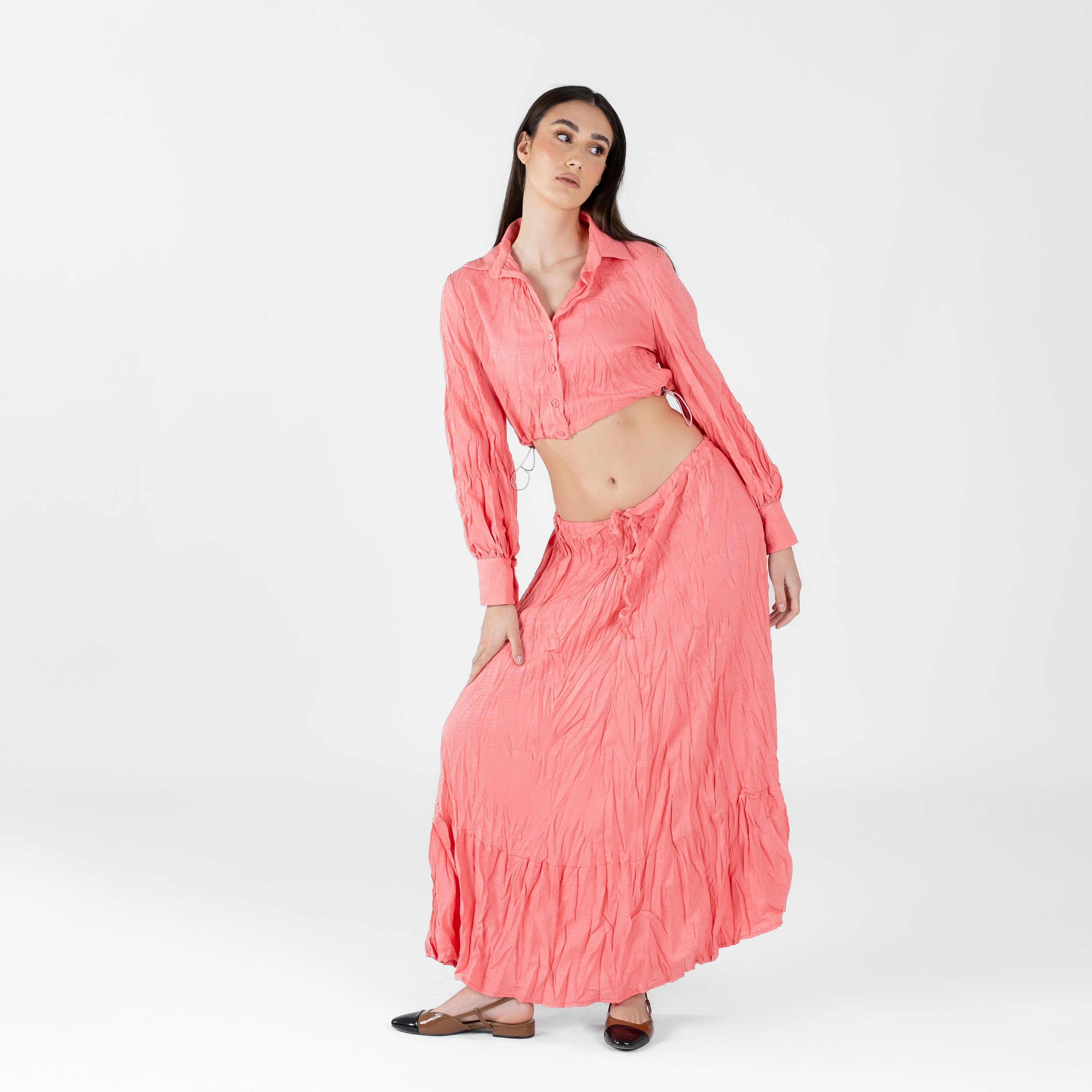 Crinkle High-Waisted Maxi Skirt