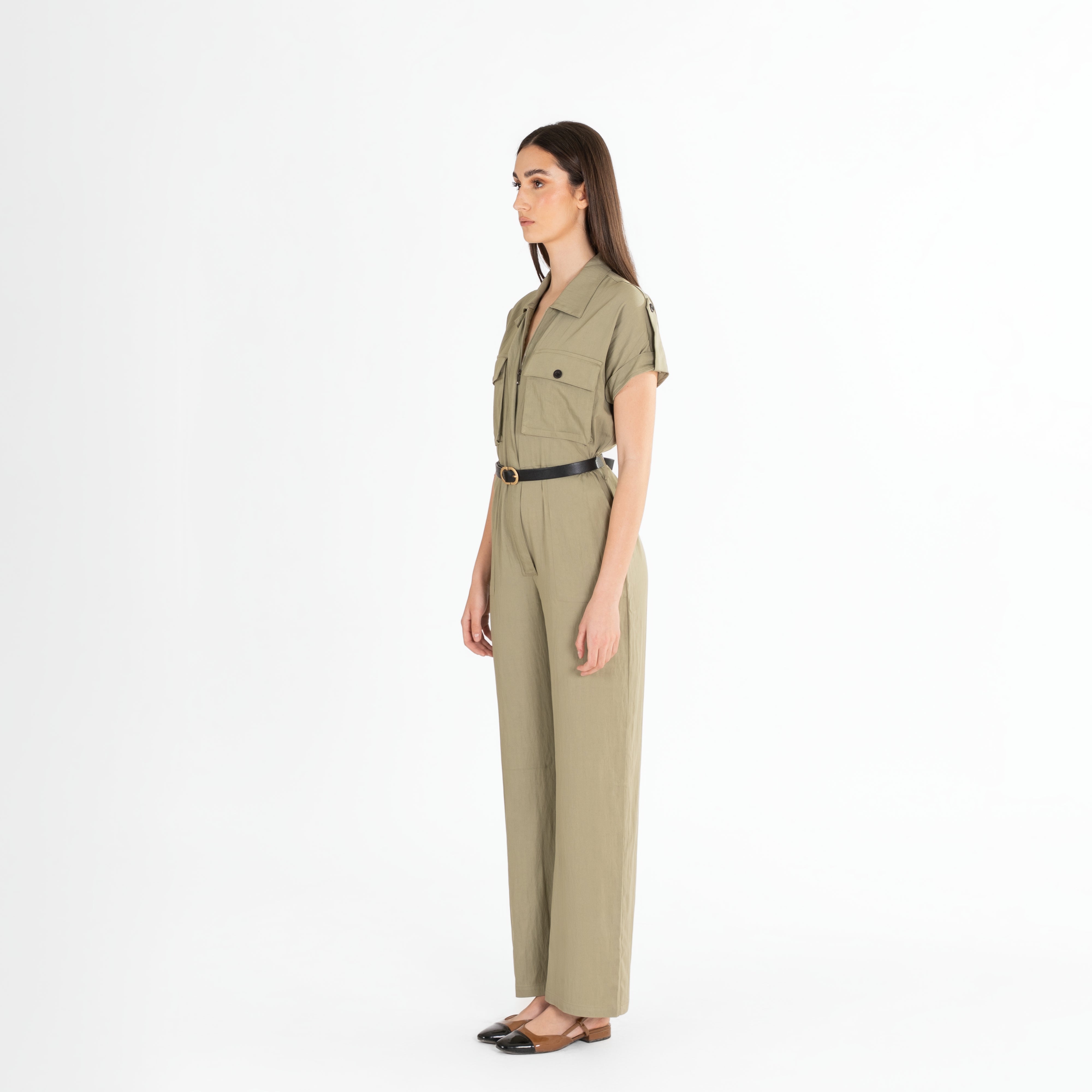 Utility-Inspired Short-Sleeve Jumpsuit