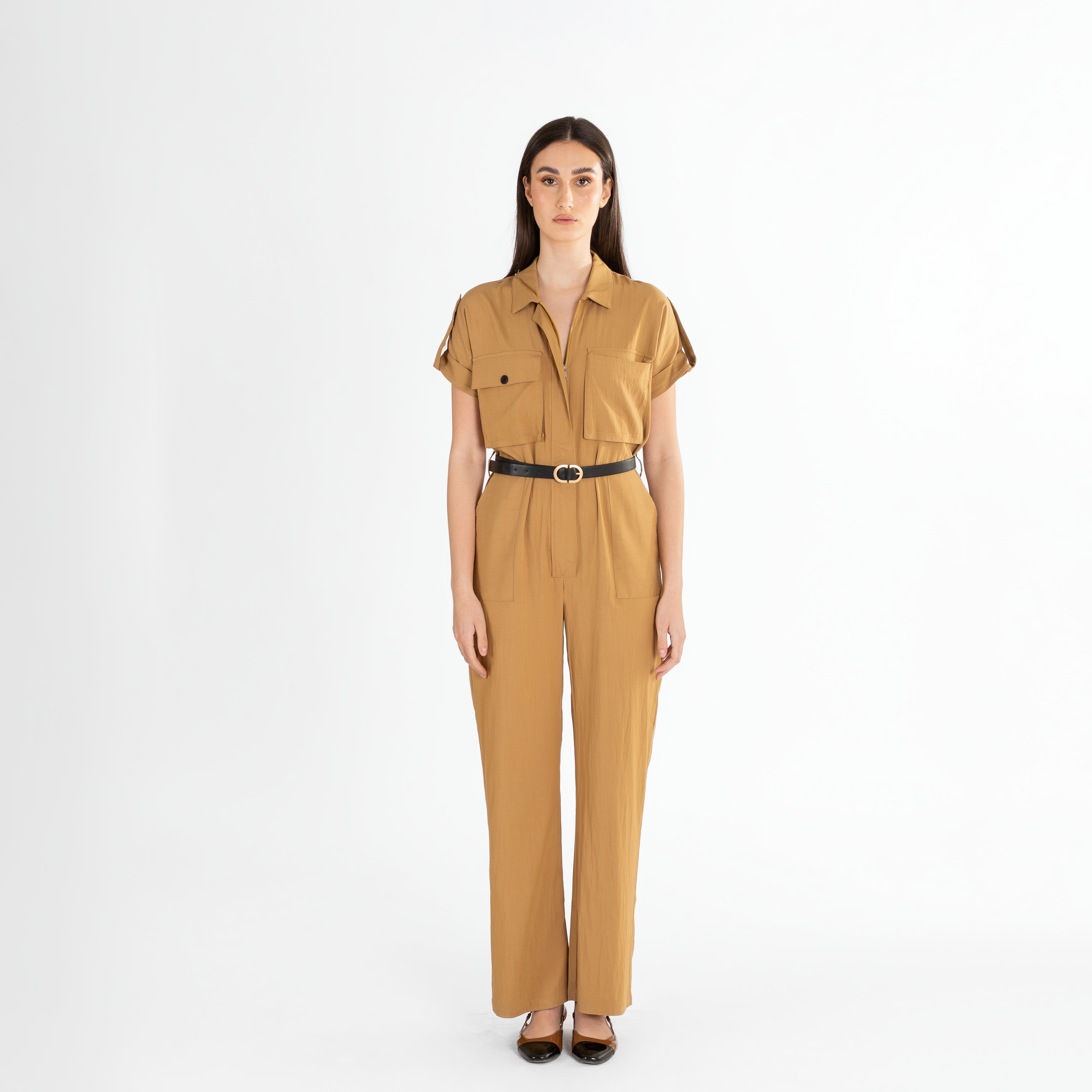 Utility-Inspired Short-Sleeve Jumpsuit