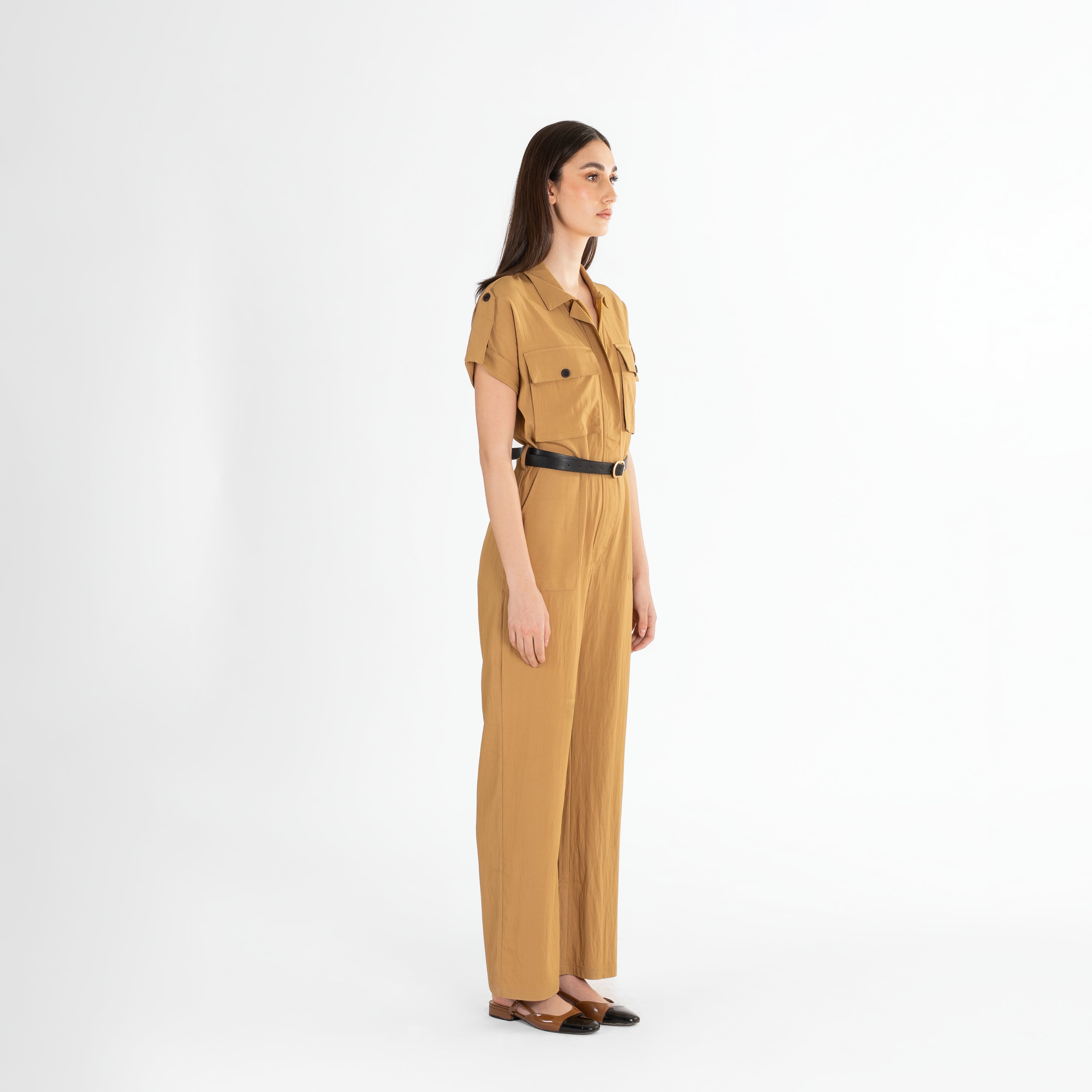 Utility-Inspired Short-Sleeve Jumpsuit