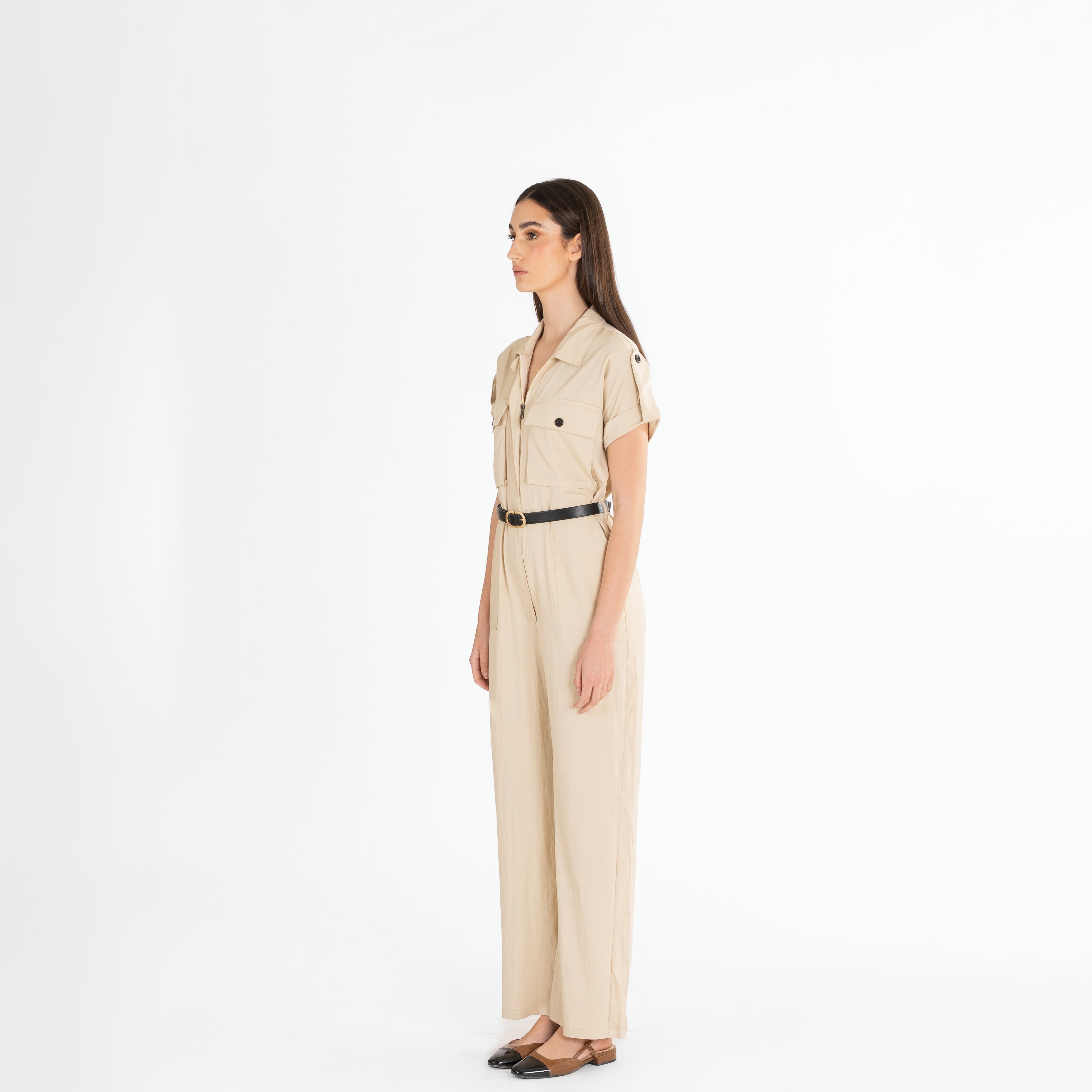 Utility-Inspired Short-Sleeve Jumpsuit