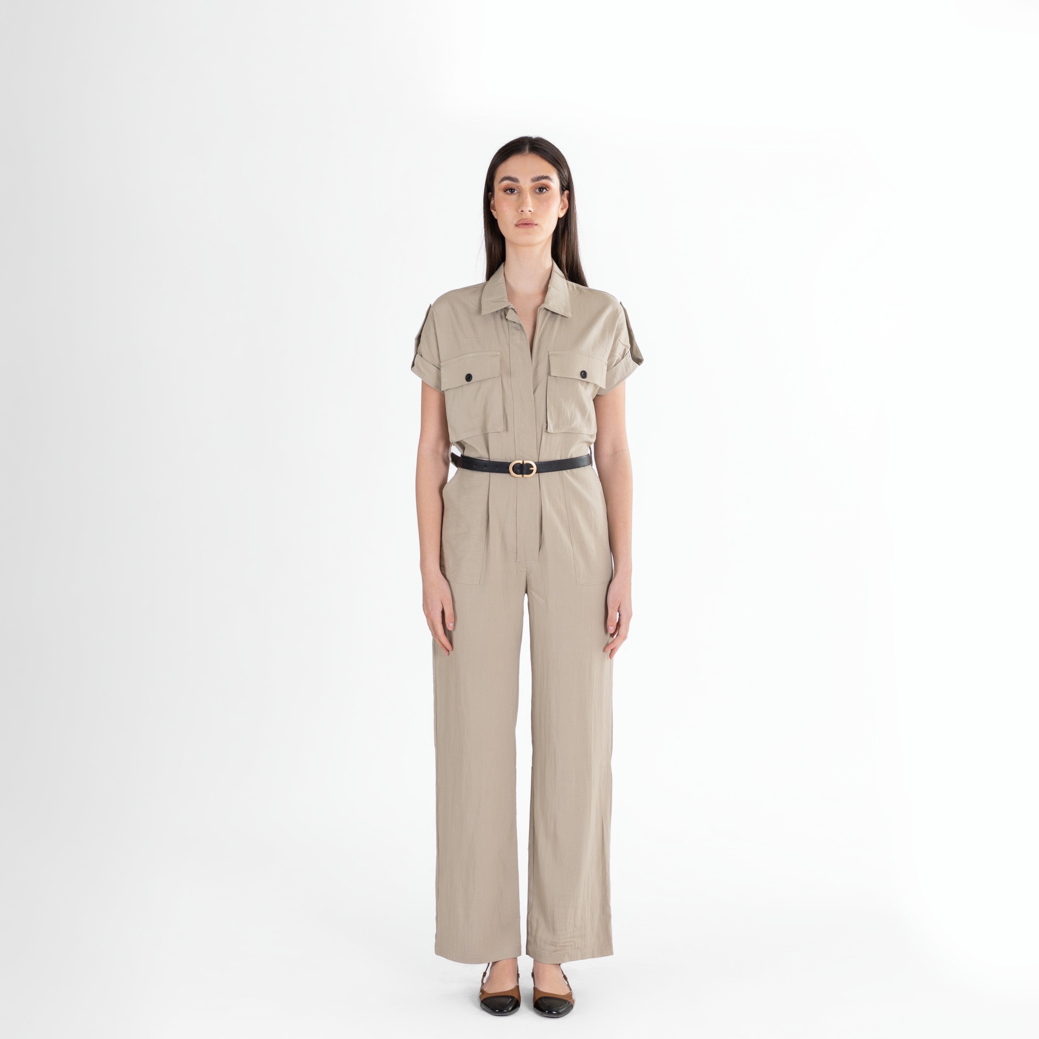 Utility-Inspired Short-Sleeve Jumpsuit