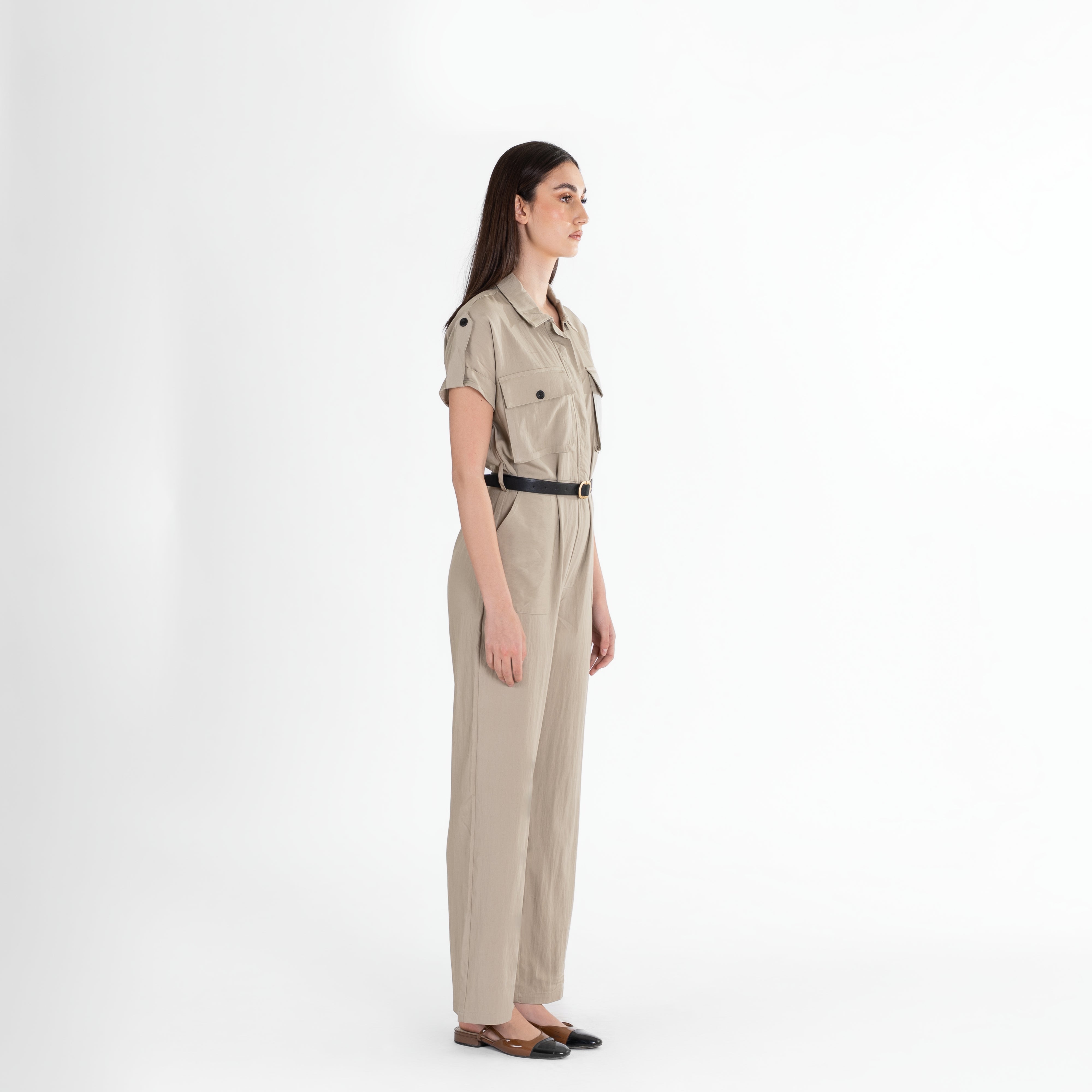 Utility-Inspired Short-Sleeve Jumpsuit