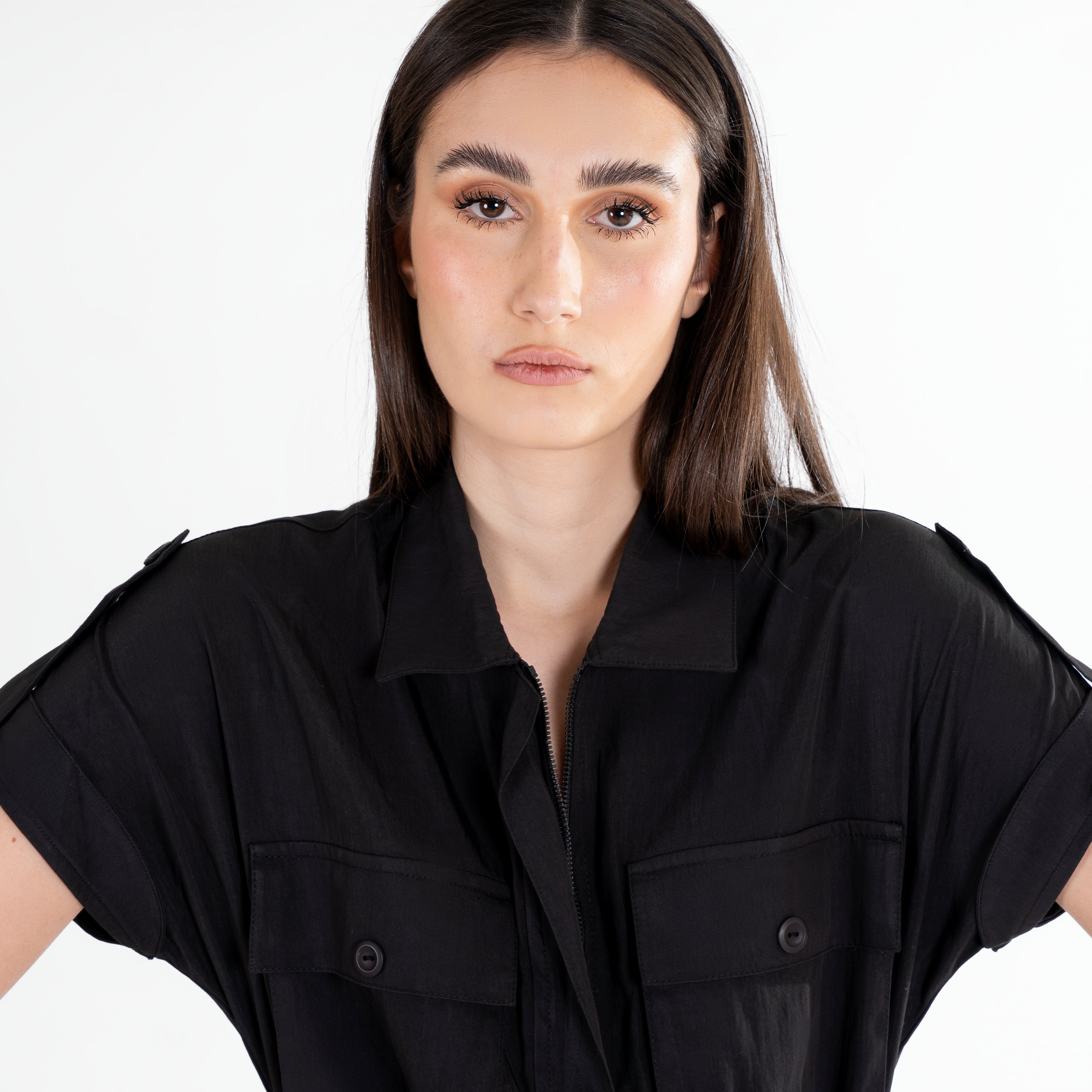 Utility-Inspired Short-Sleeve Jumpsuit