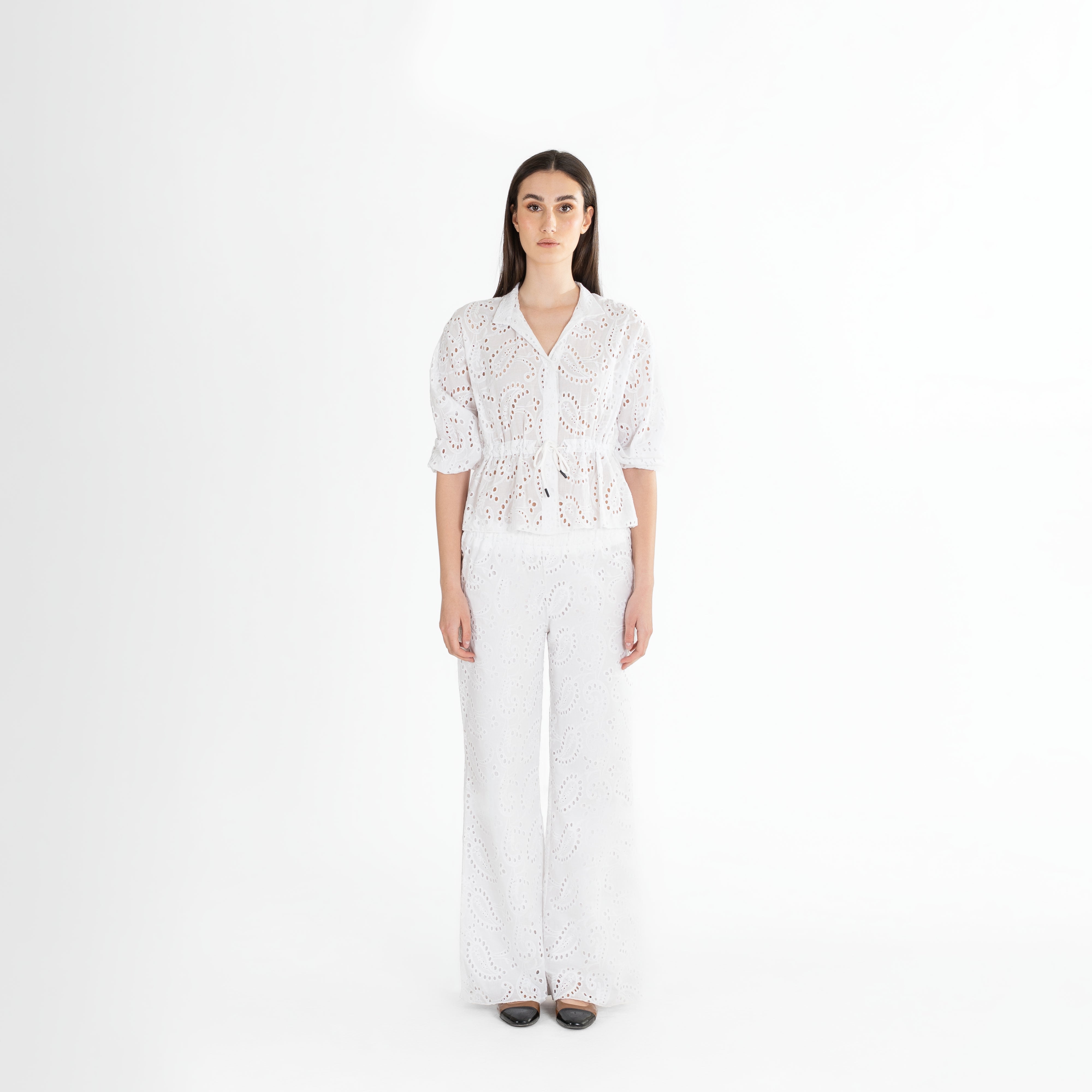 Broderie Wide-Leg Cotton Trousers