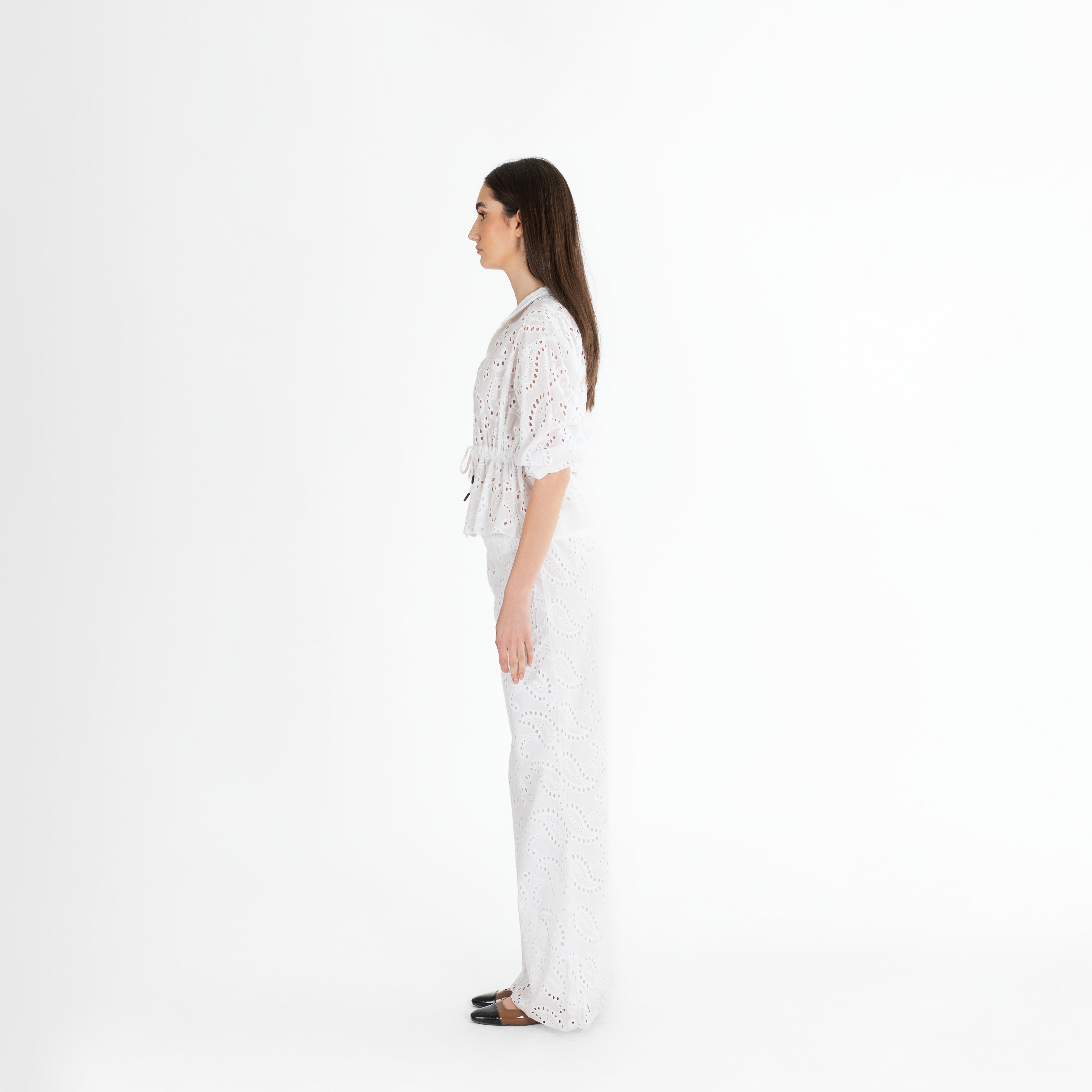 Broderie Wide-Leg Cotton Trousers