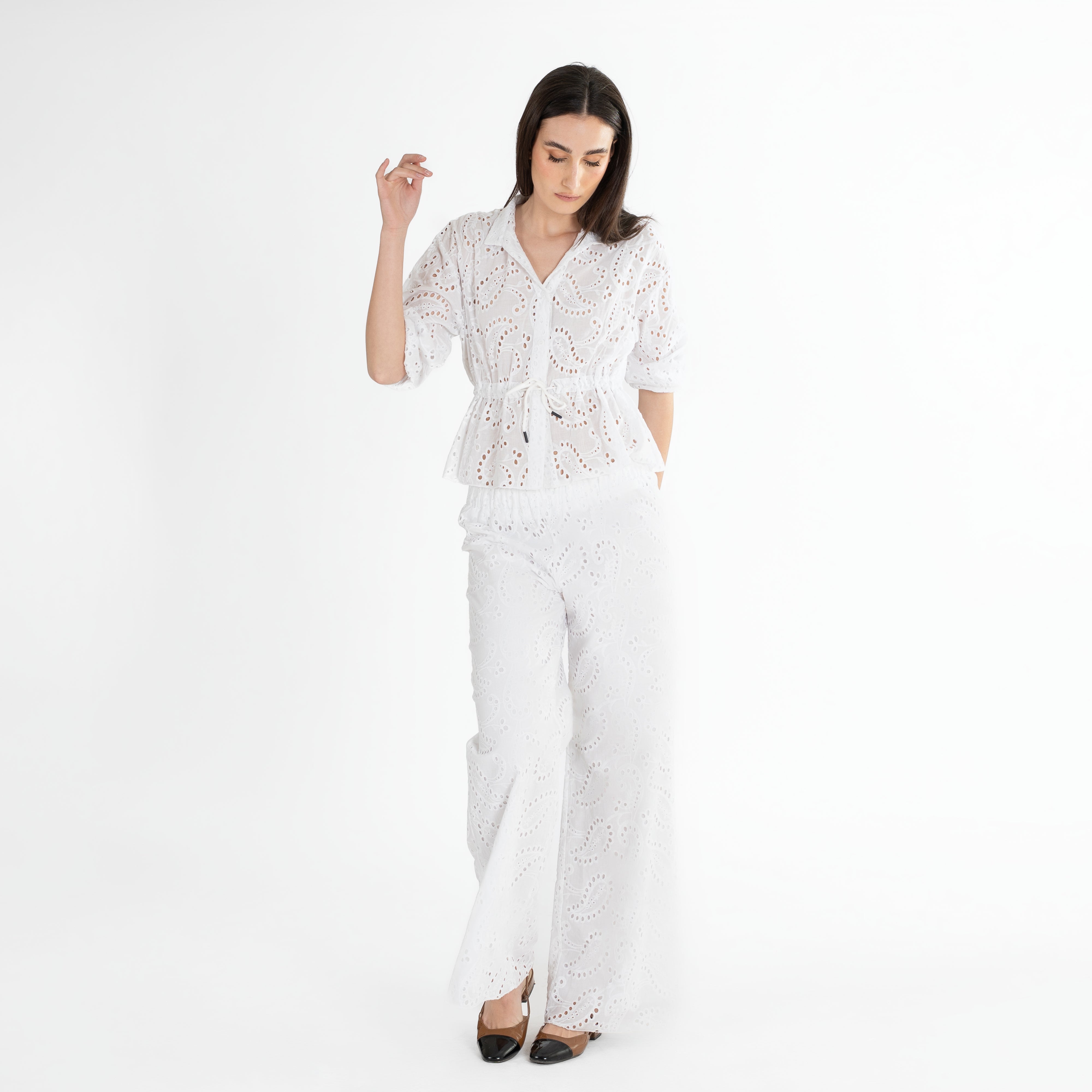 Broderie Wide-Leg Cotton Trousers