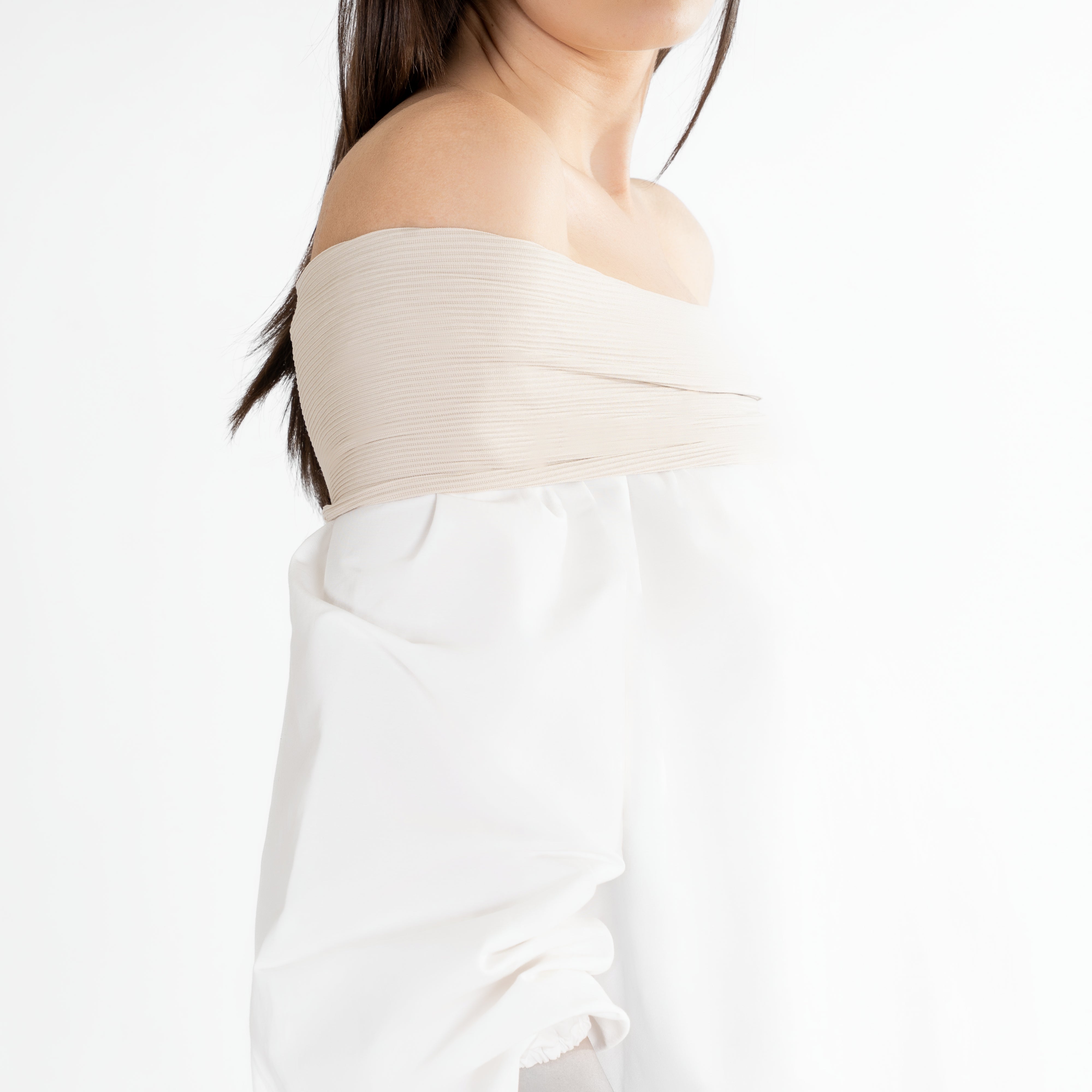 Buttons Off-Shoulder Shirt