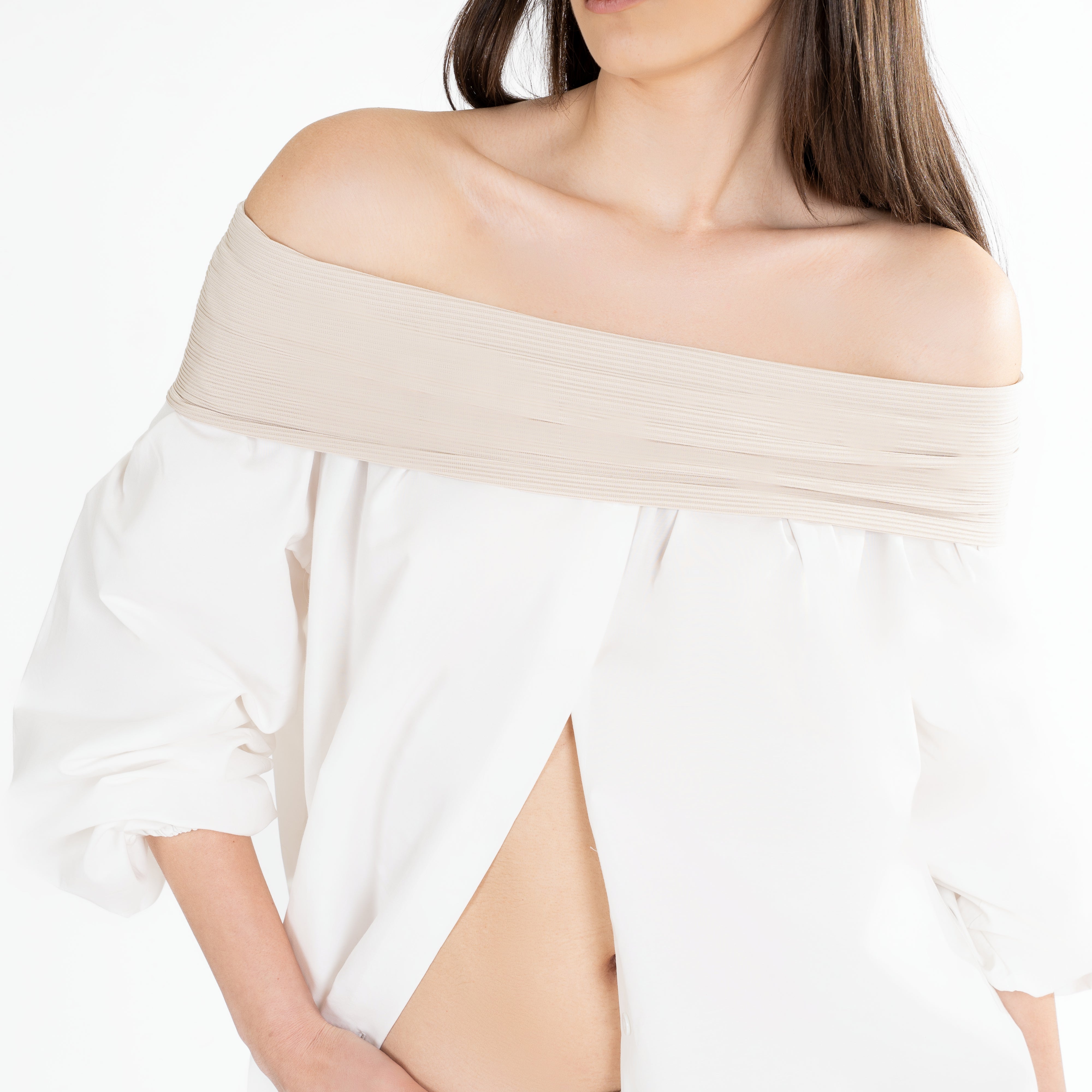 Buttons Off-Shoulder Shirt