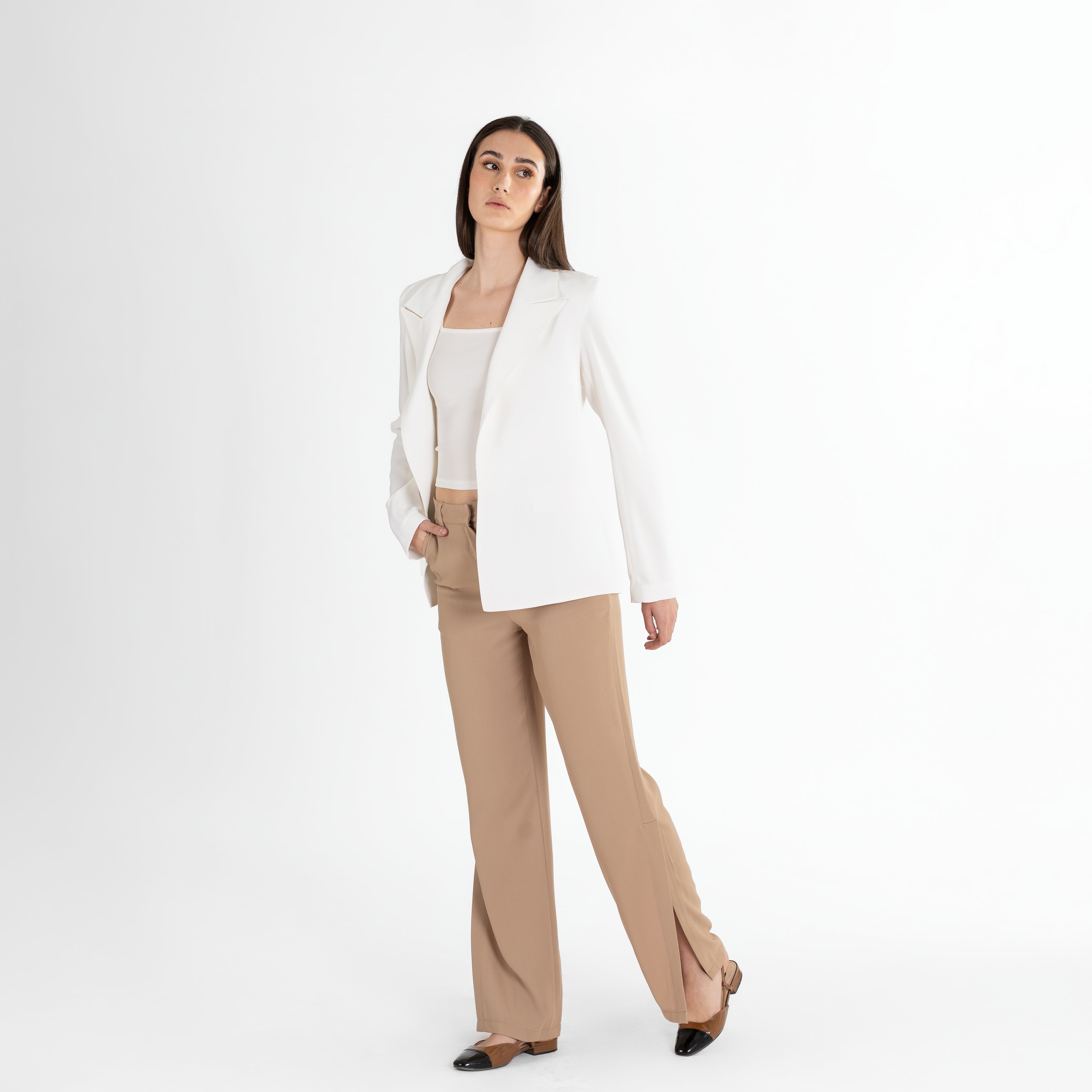 High-Waisted Side Slit Trousers