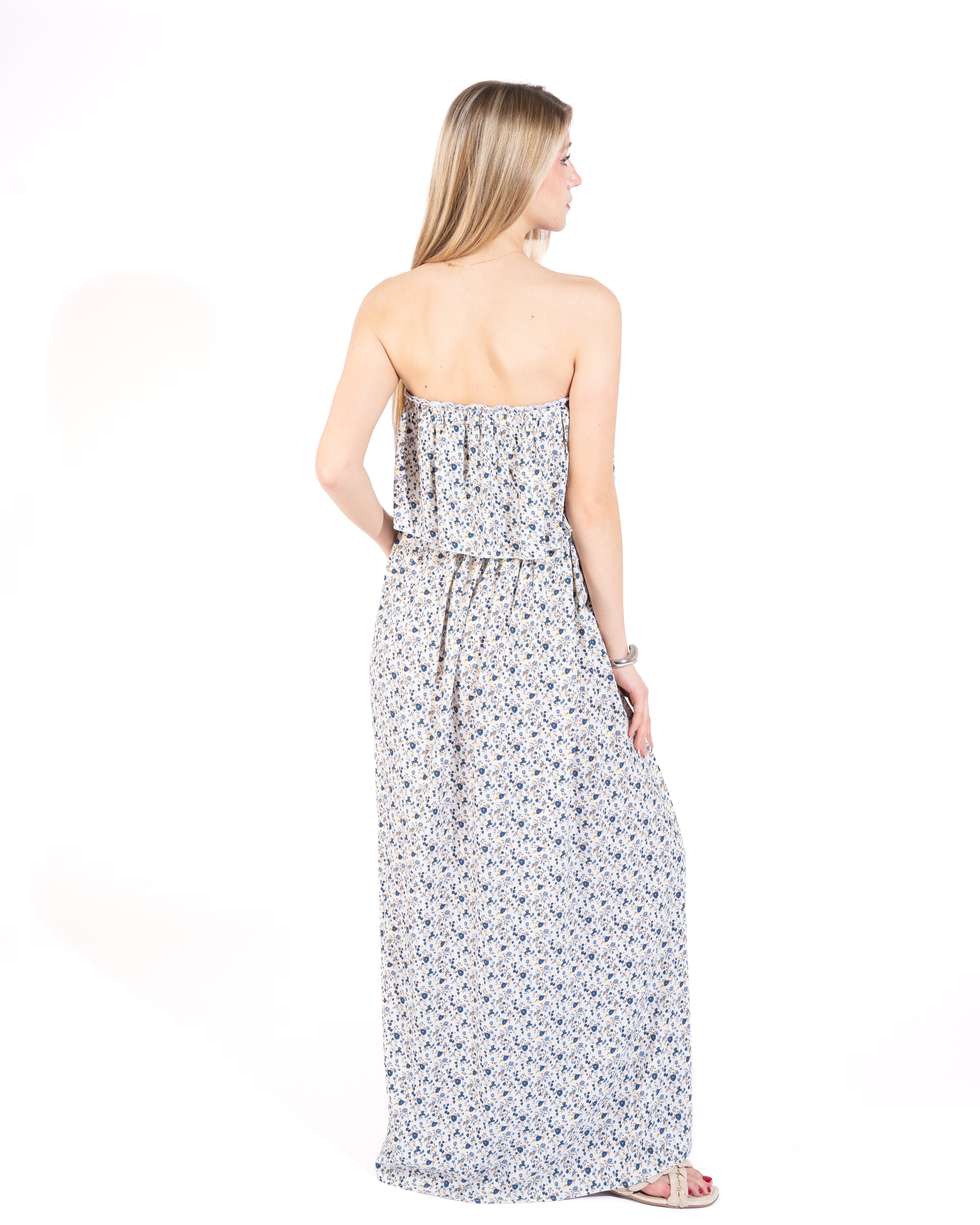 Delicate Bloom Strapless Maxi Dress