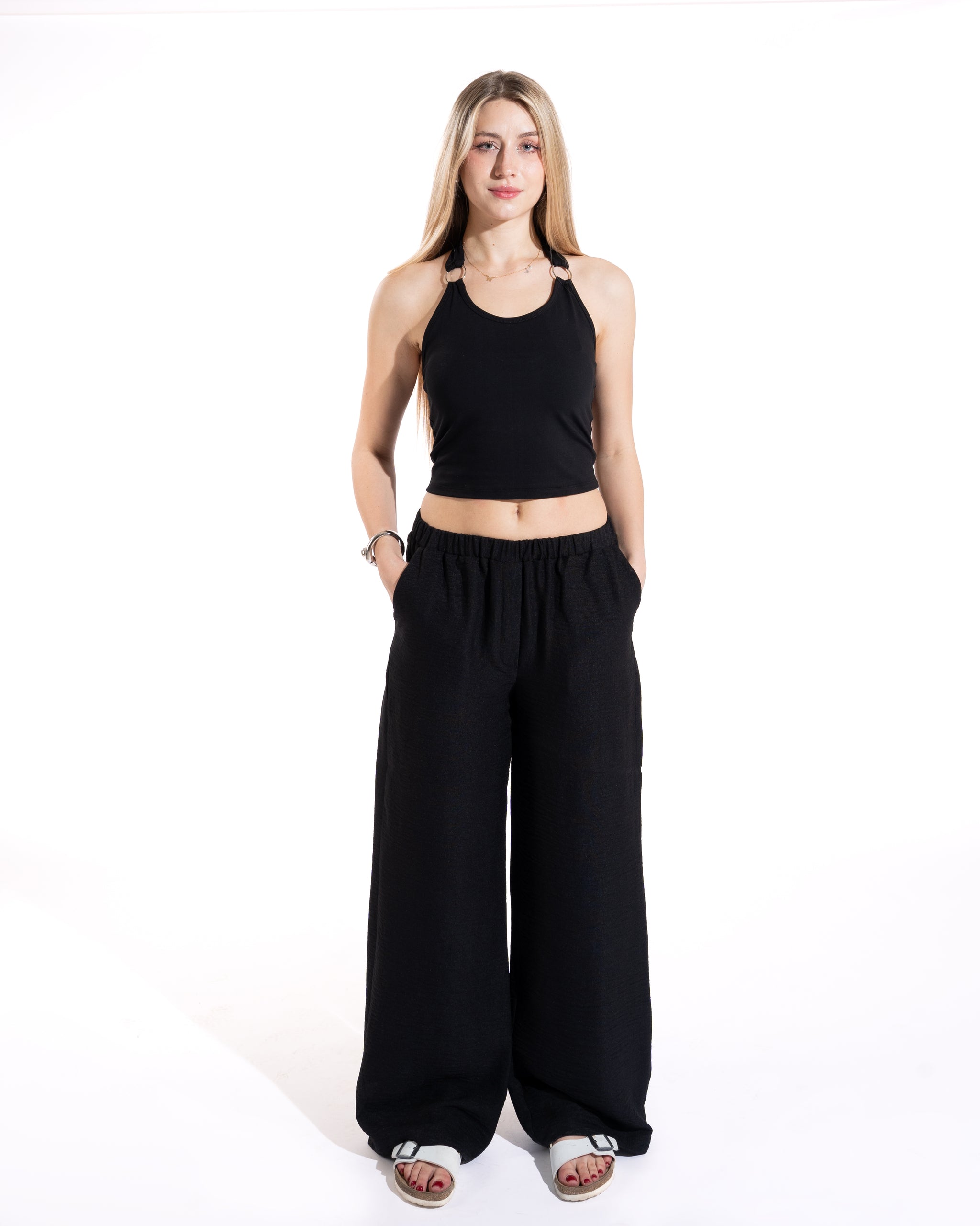 Vinyl Halter Top With Underwire Cups Trimmed In Nail Heads main image 0