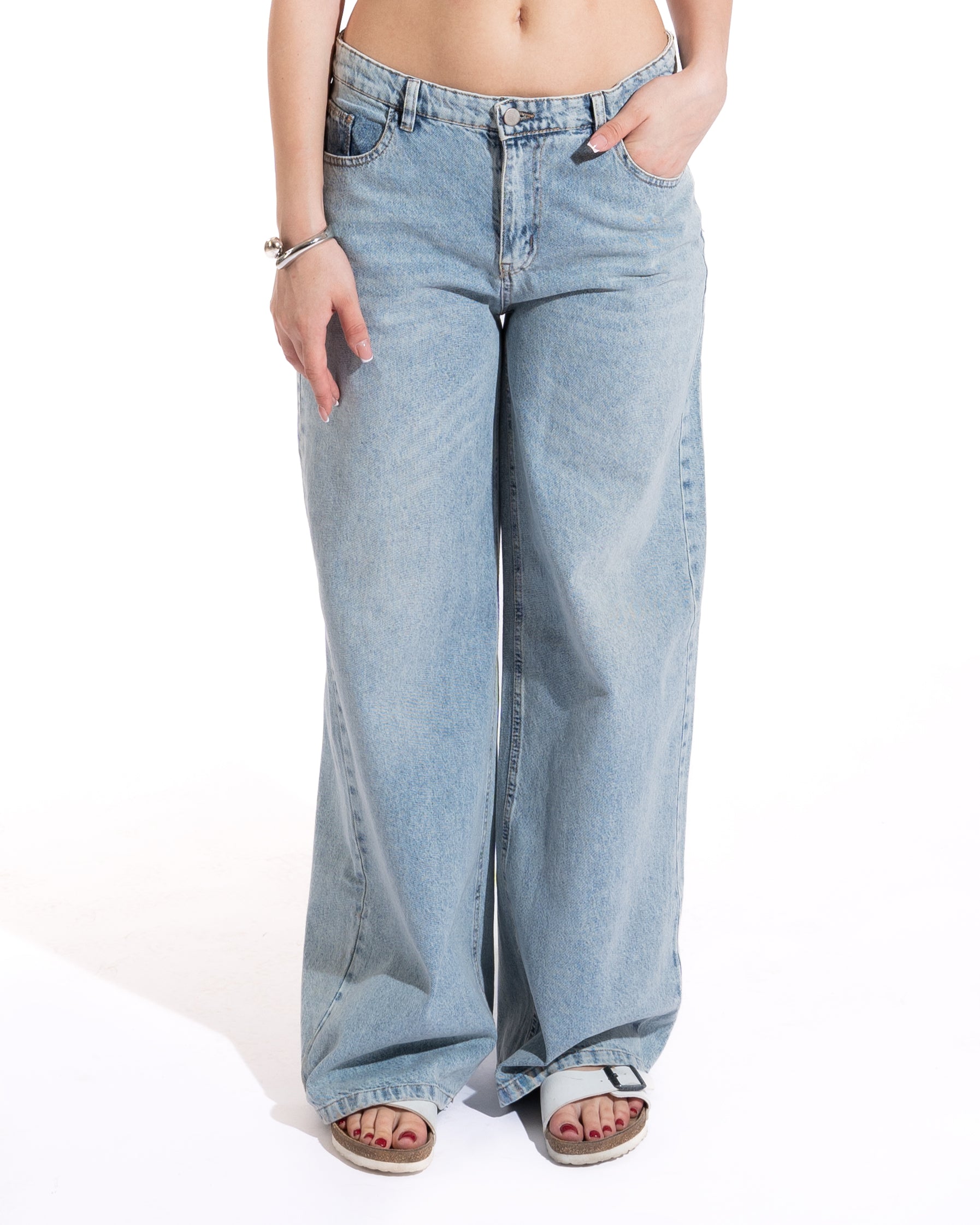 Vintage Wash Wide-Leg Denim Pants
