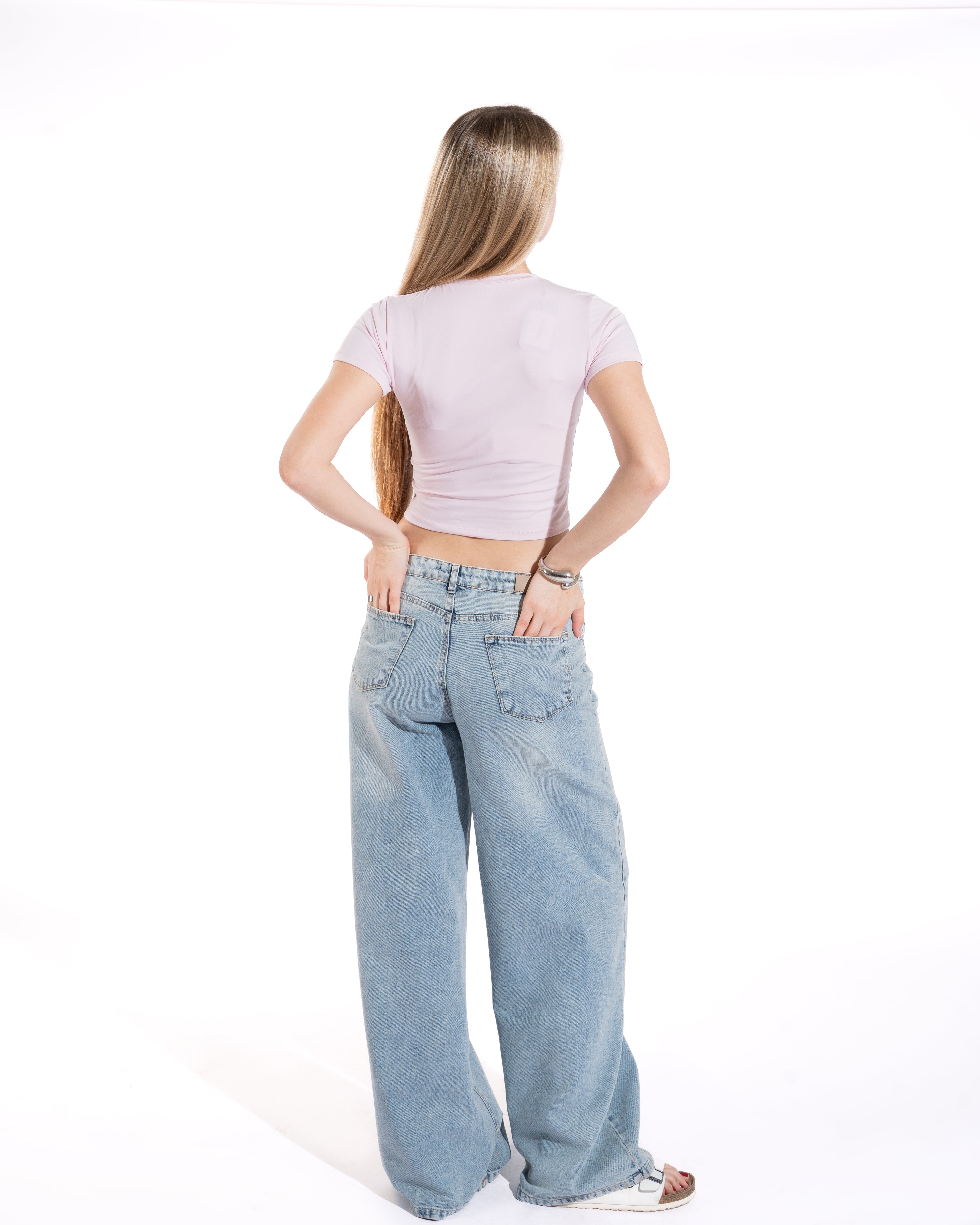Vintage Wash Wide-Leg Denim Pants