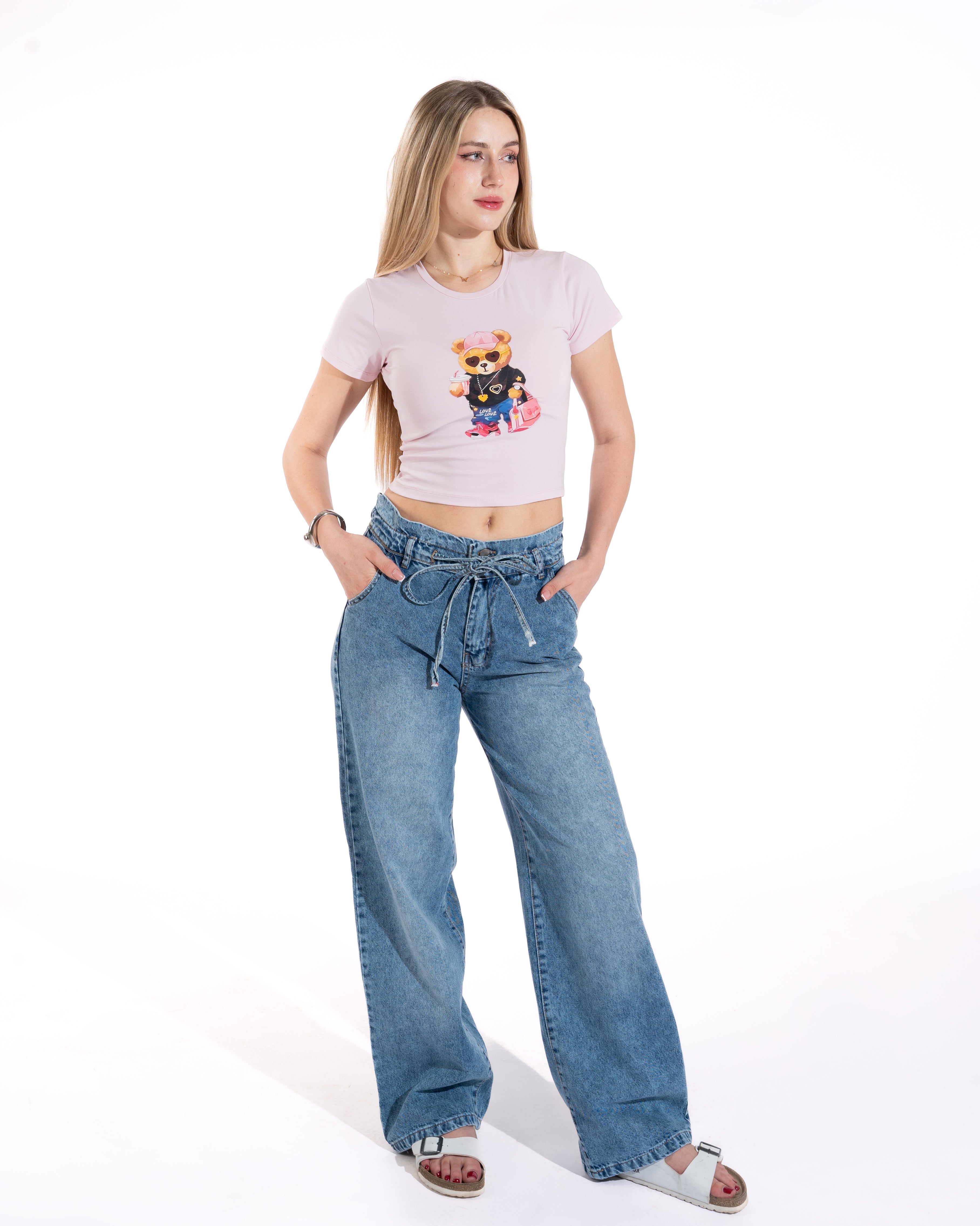 Paperbag Wide-Leg Denim Pants