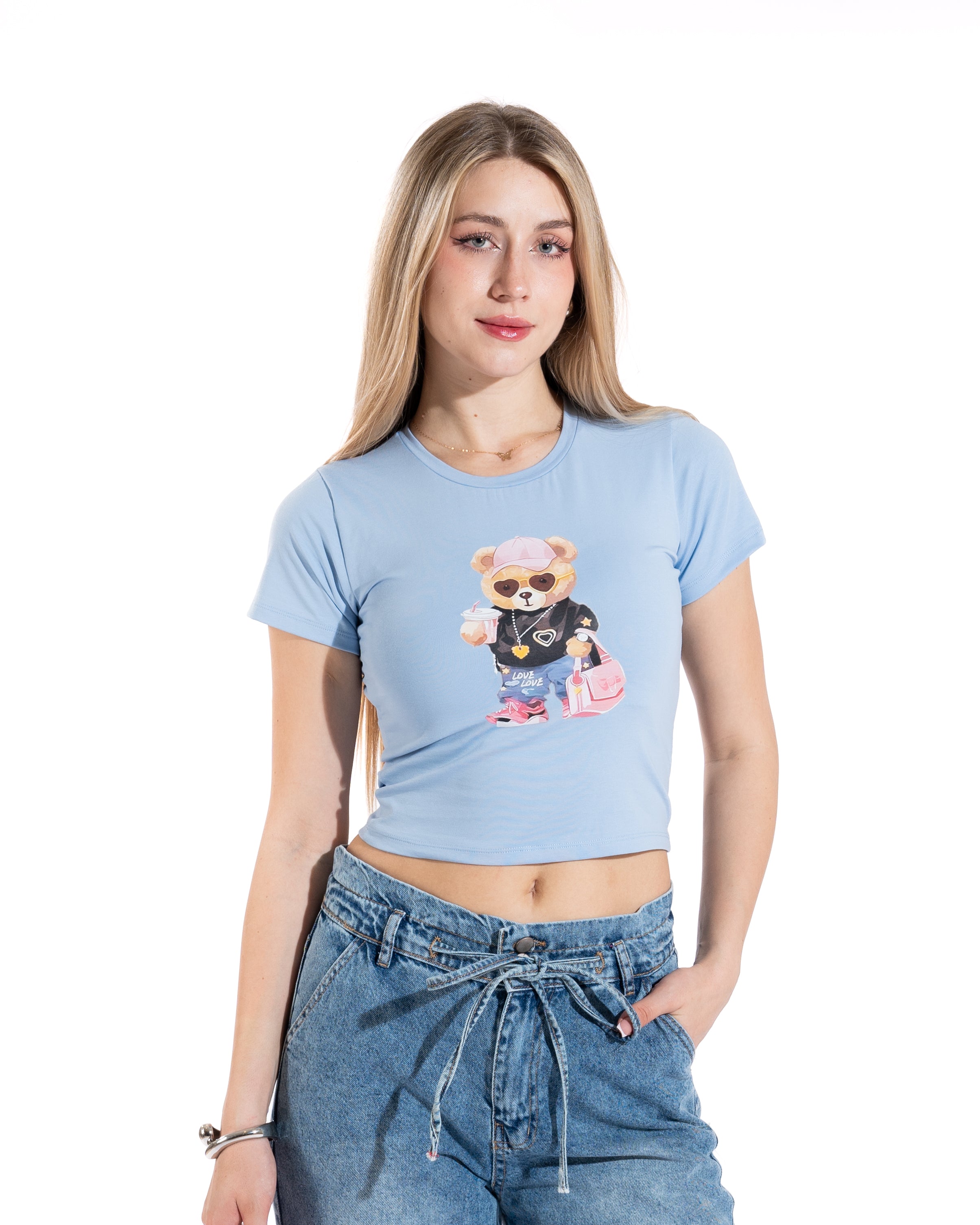 Trendy Teddy Bear Cropped Tee