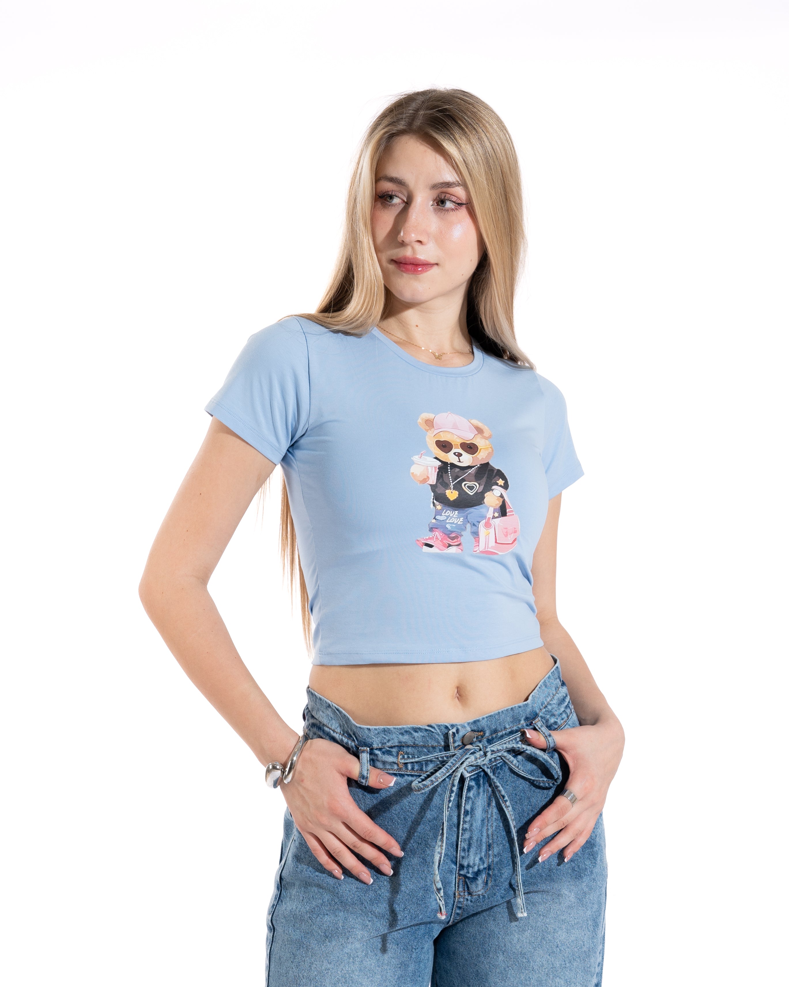 Trendy Teddy Bear Cropped Tee
