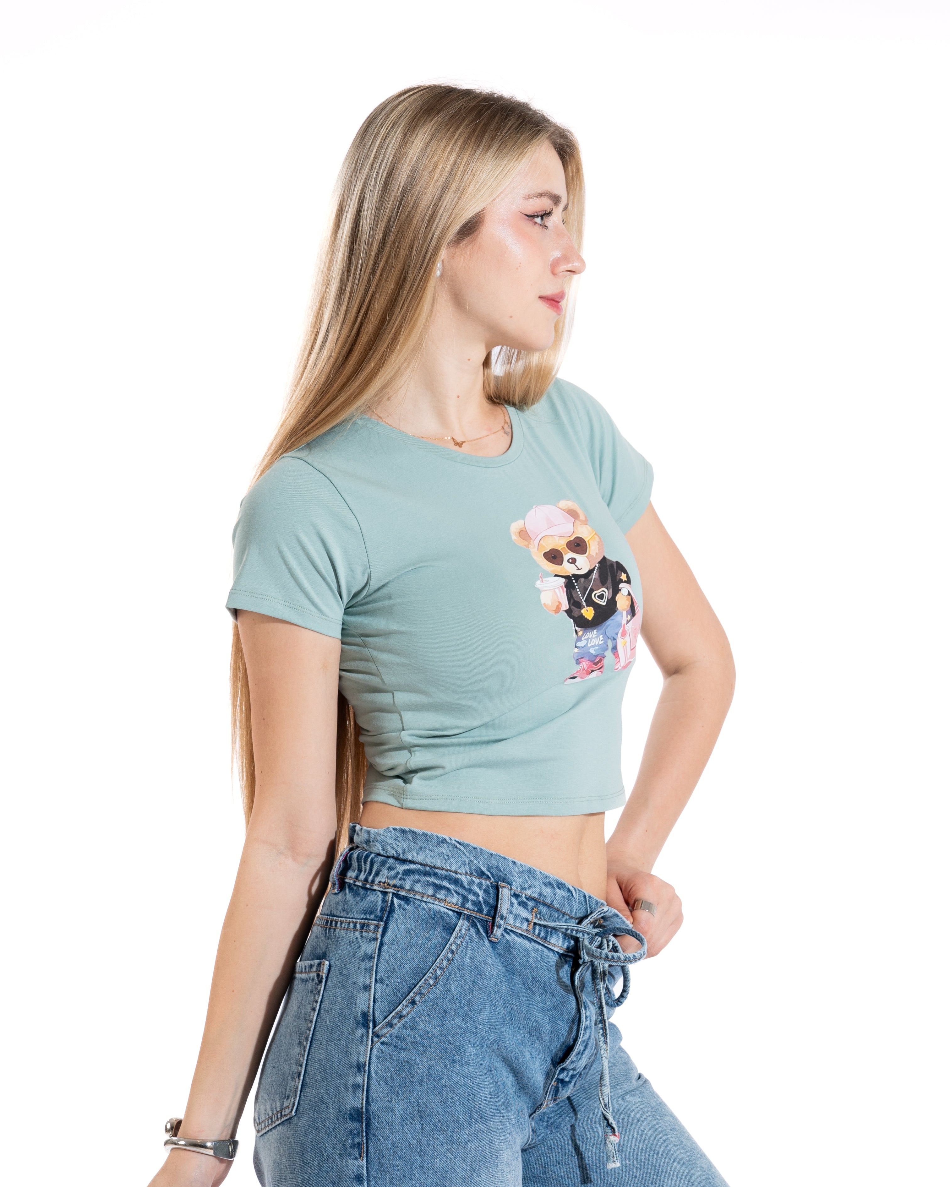 Trendy Teddy Bear Cropped Tee