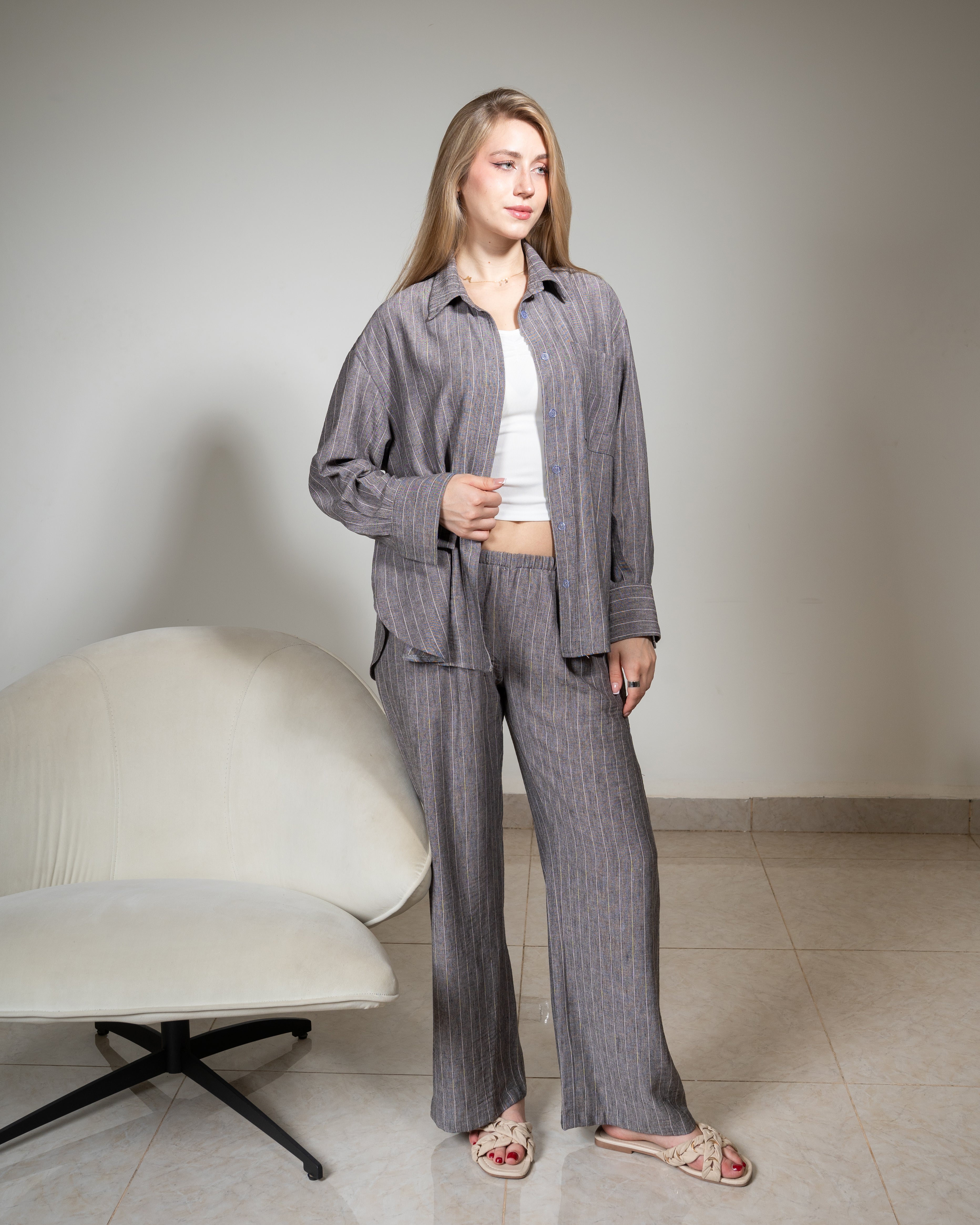 Pinstripe Wide-Leg Trousers