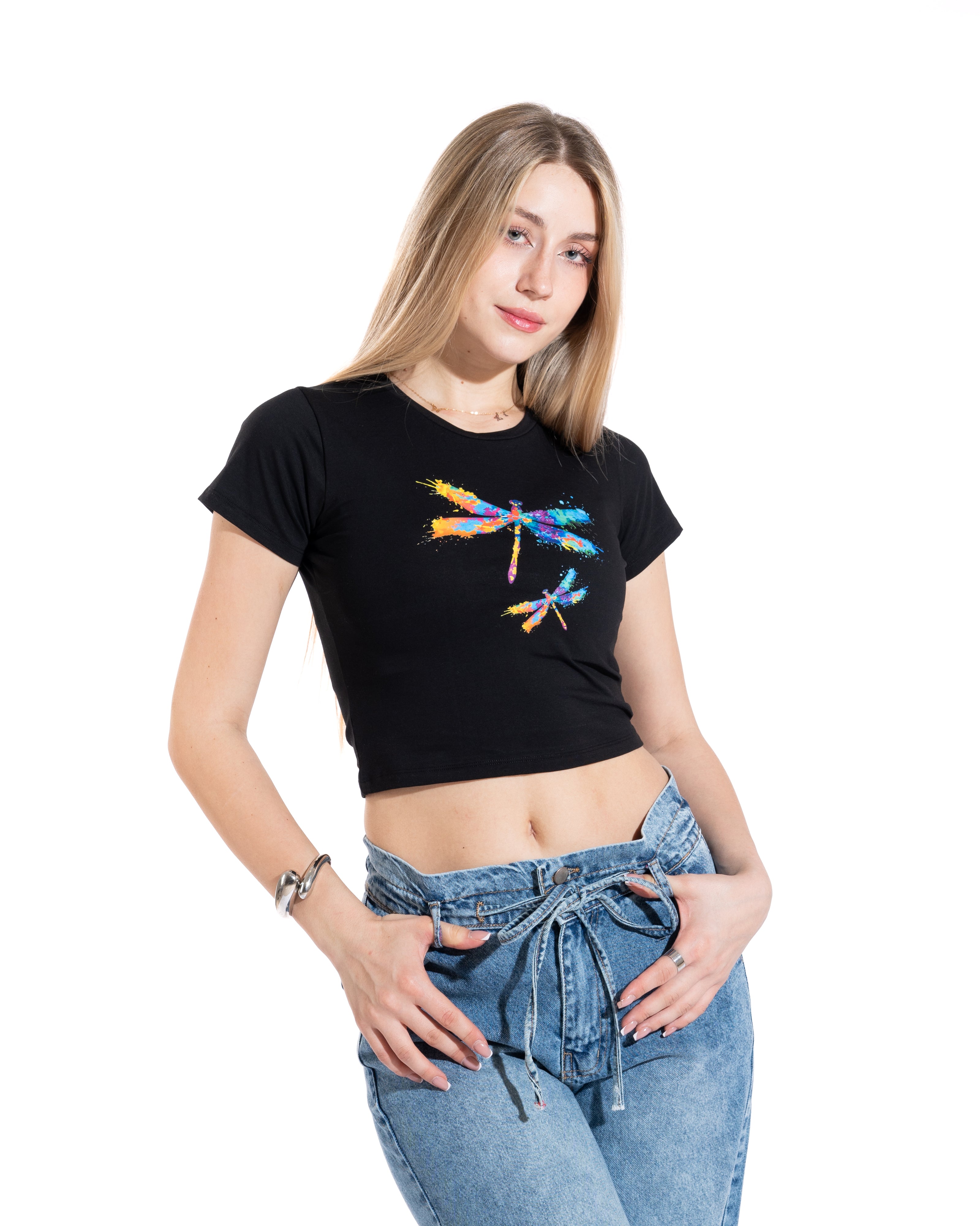 Watercolor Dragonfly Cropped Tee