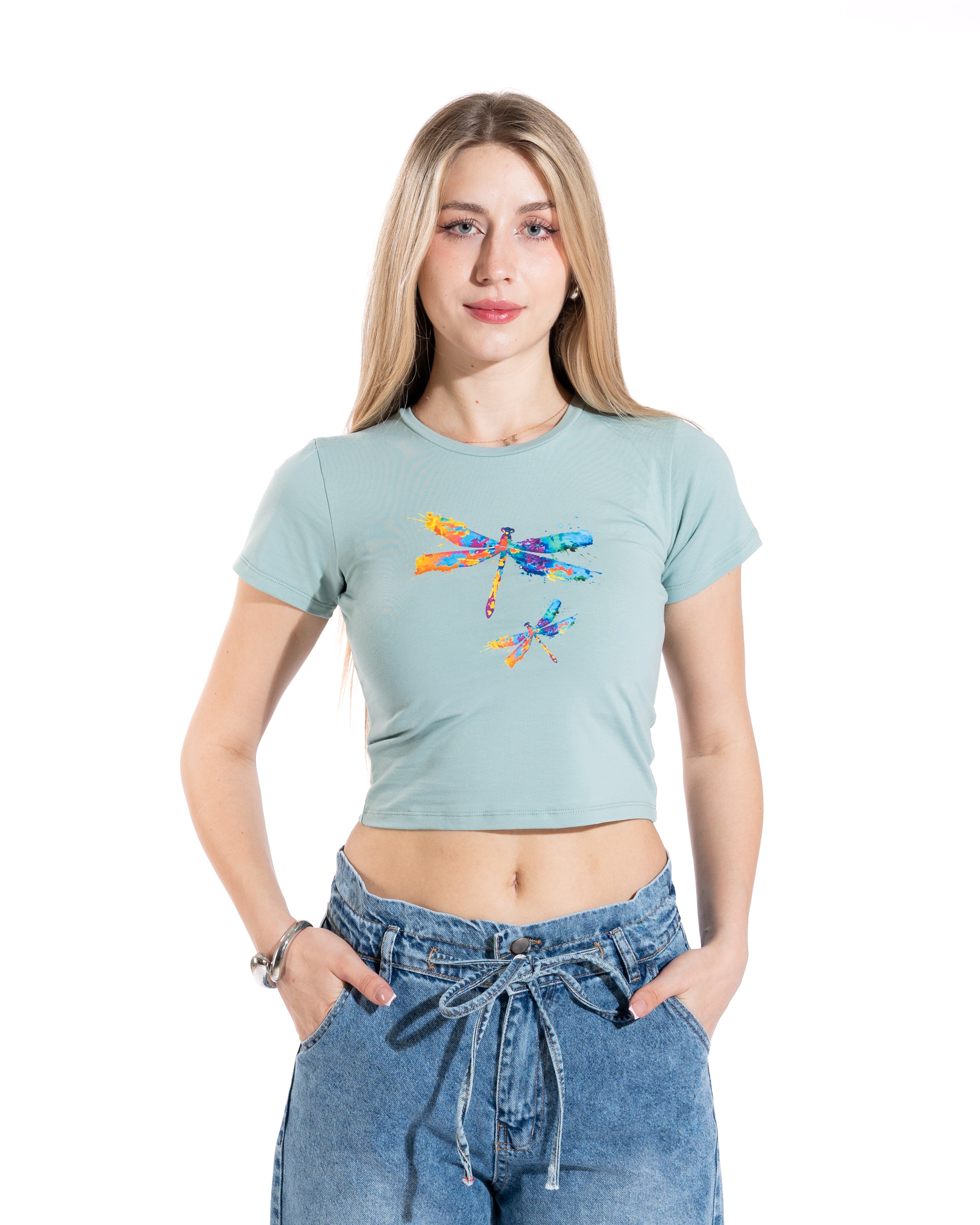 Watercolor Dragonfly Cropped Tee
