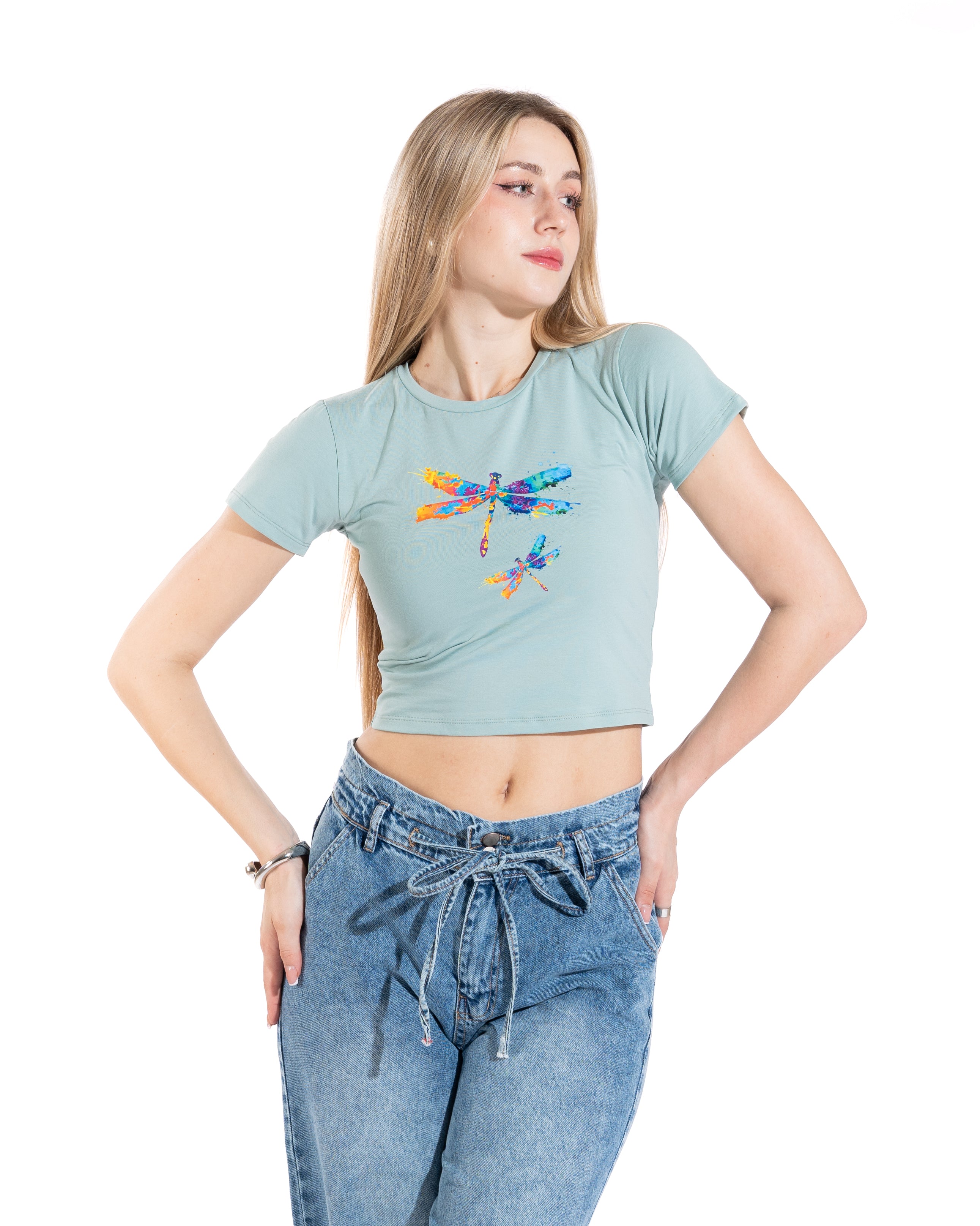 Watercolor Dragonfly Cropped Tee