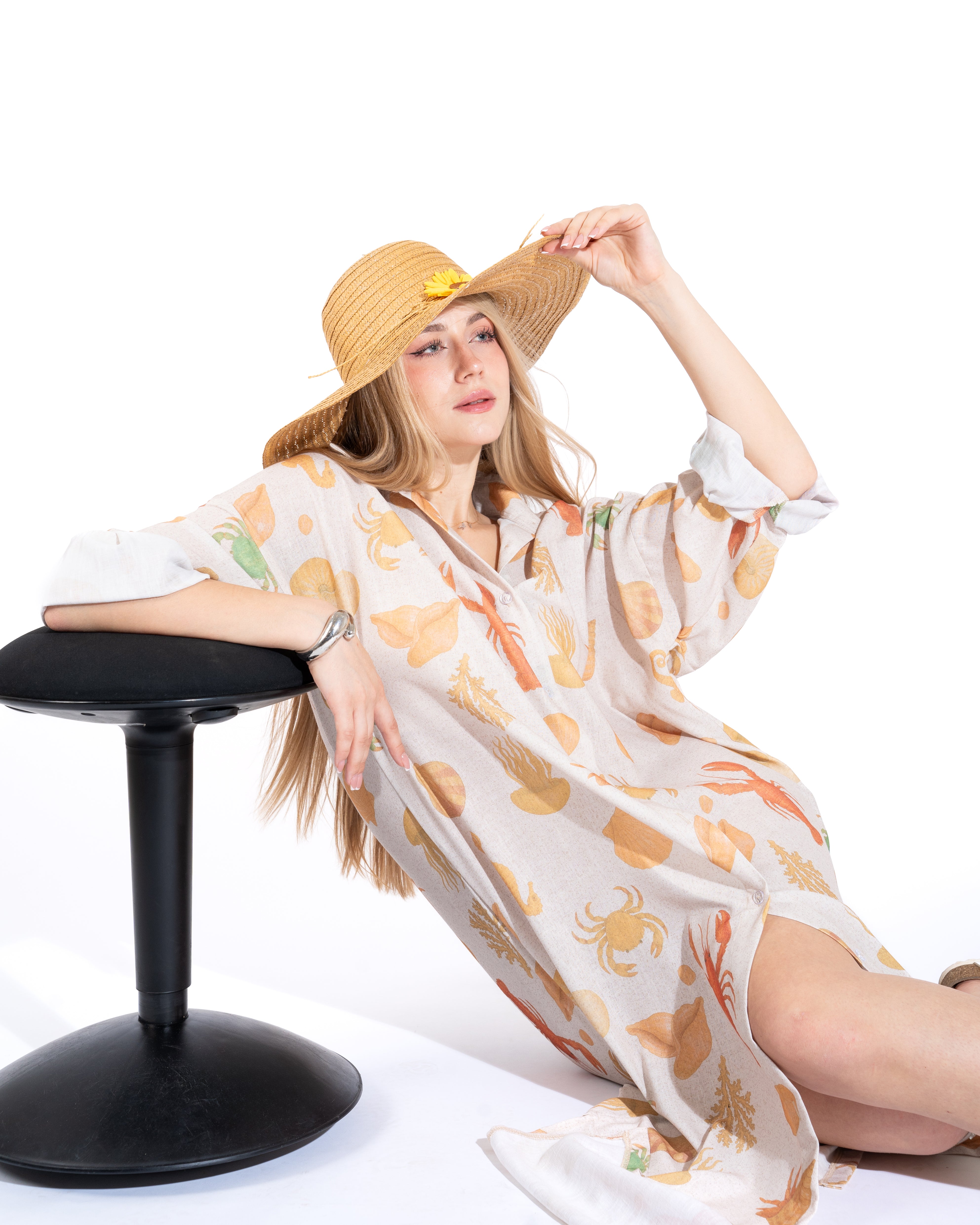 Coastal Print Shirt Maxi Dress