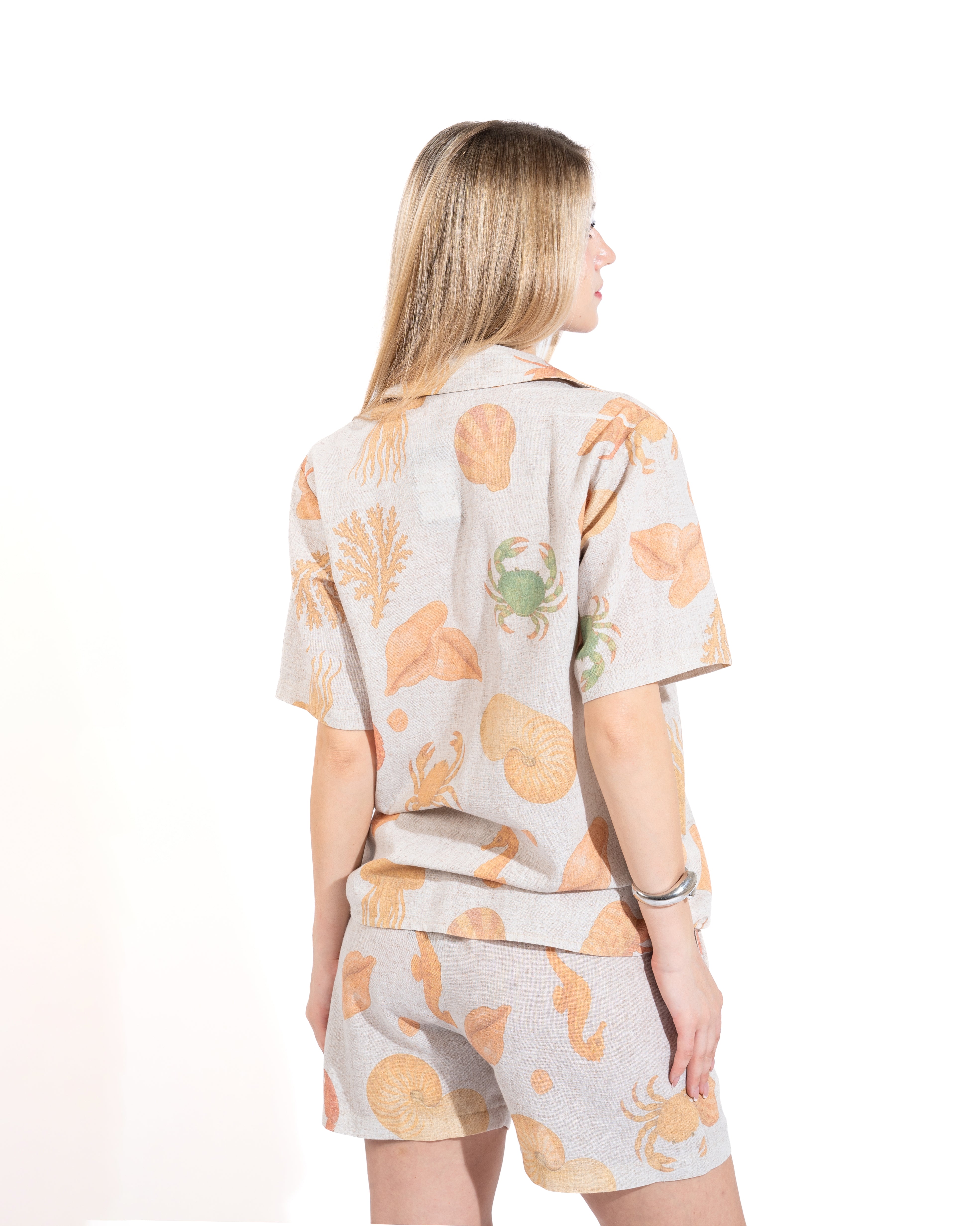 Ocean-Themed Print Button-Down Shirt