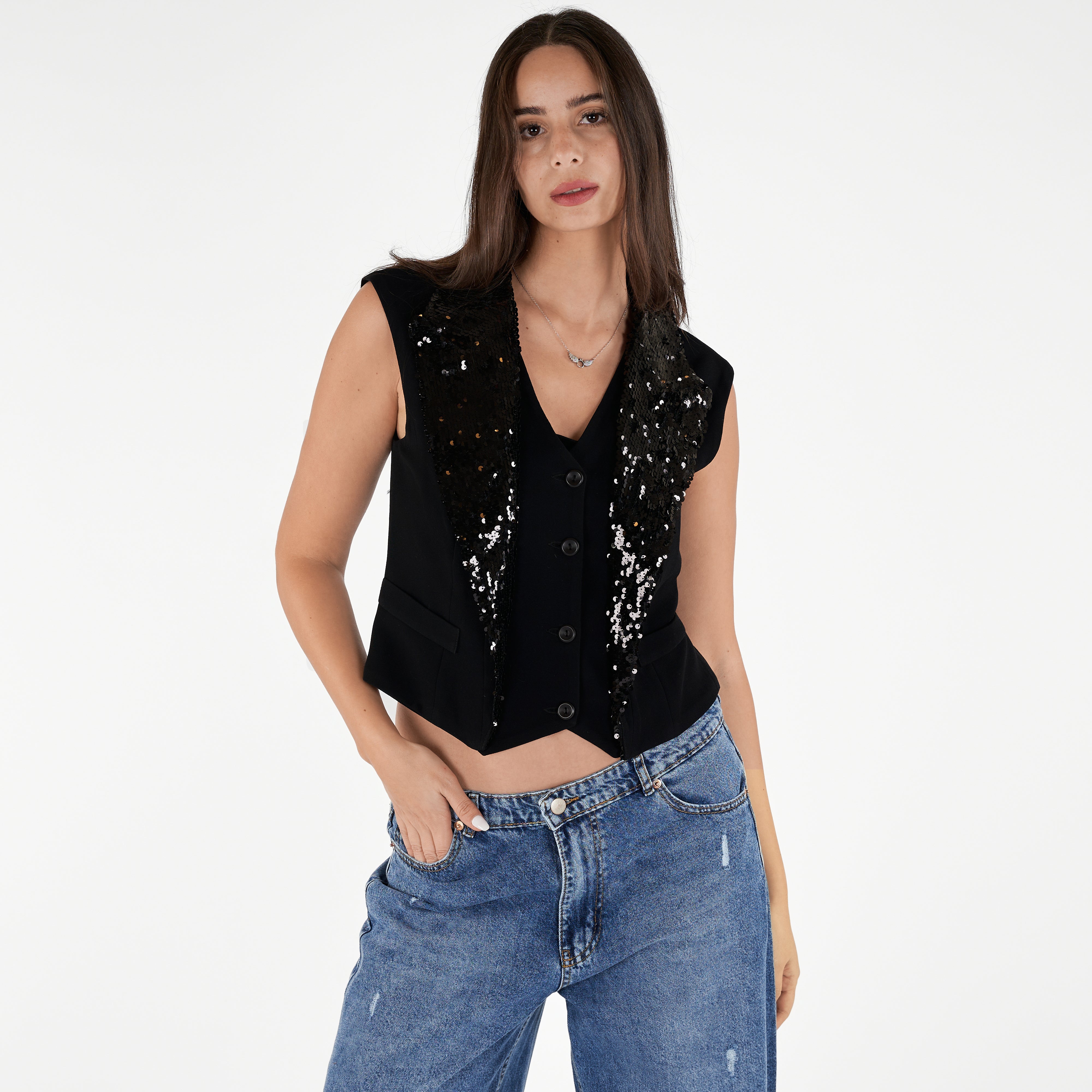 Sequins Sleeve Less Vest