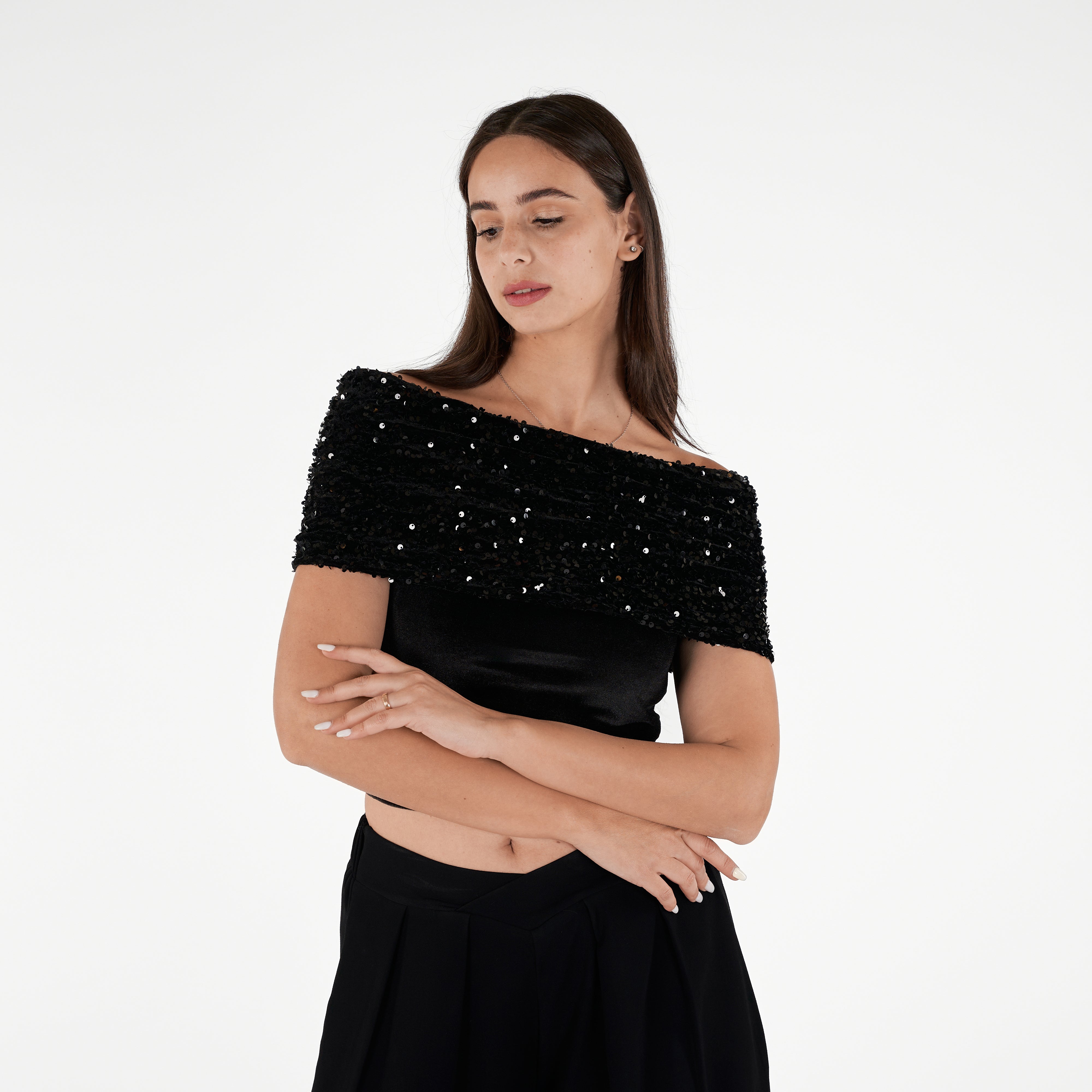 Velvet Off Shoulder Sequins Blouse