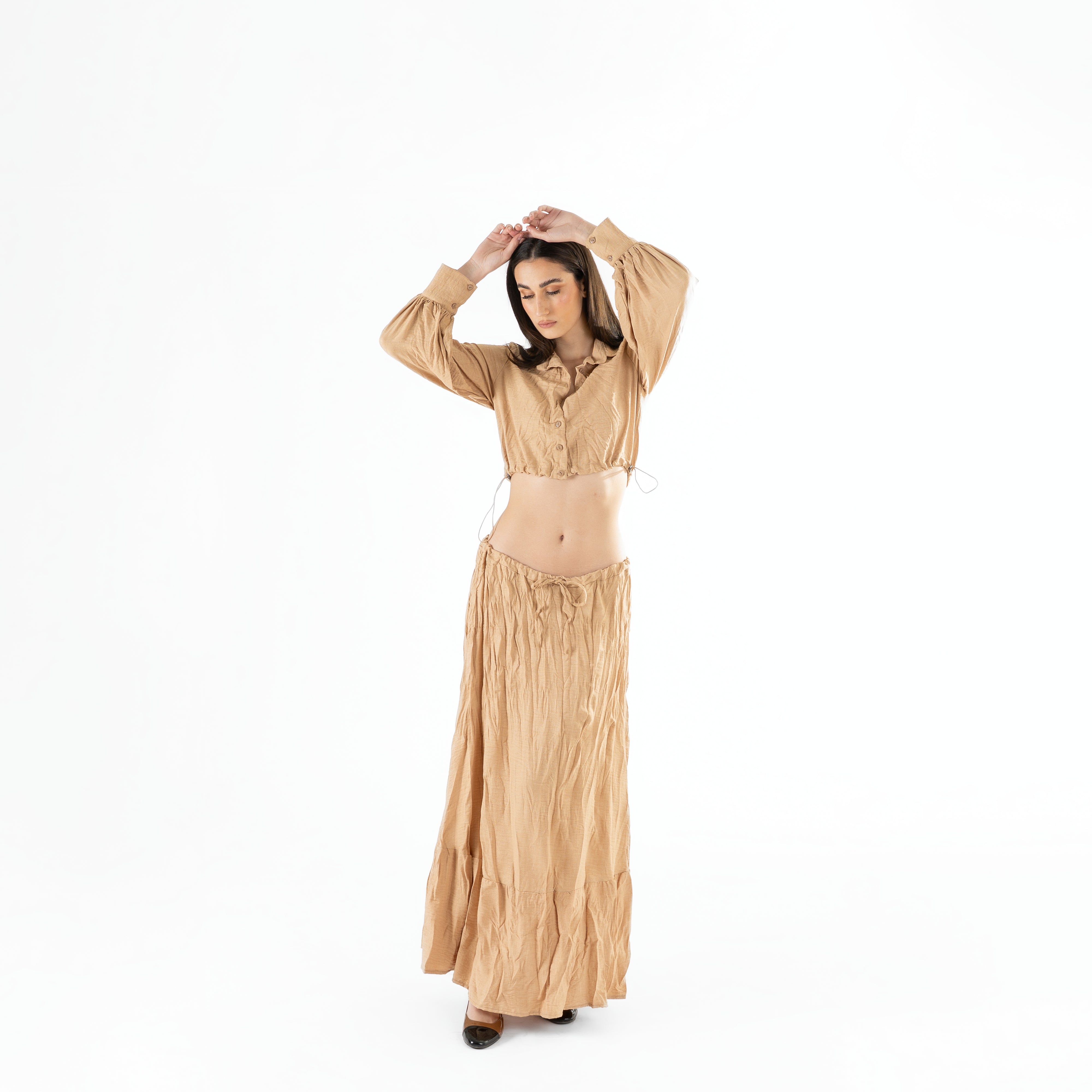 Crinkle High-Waisted Maxi Skirt