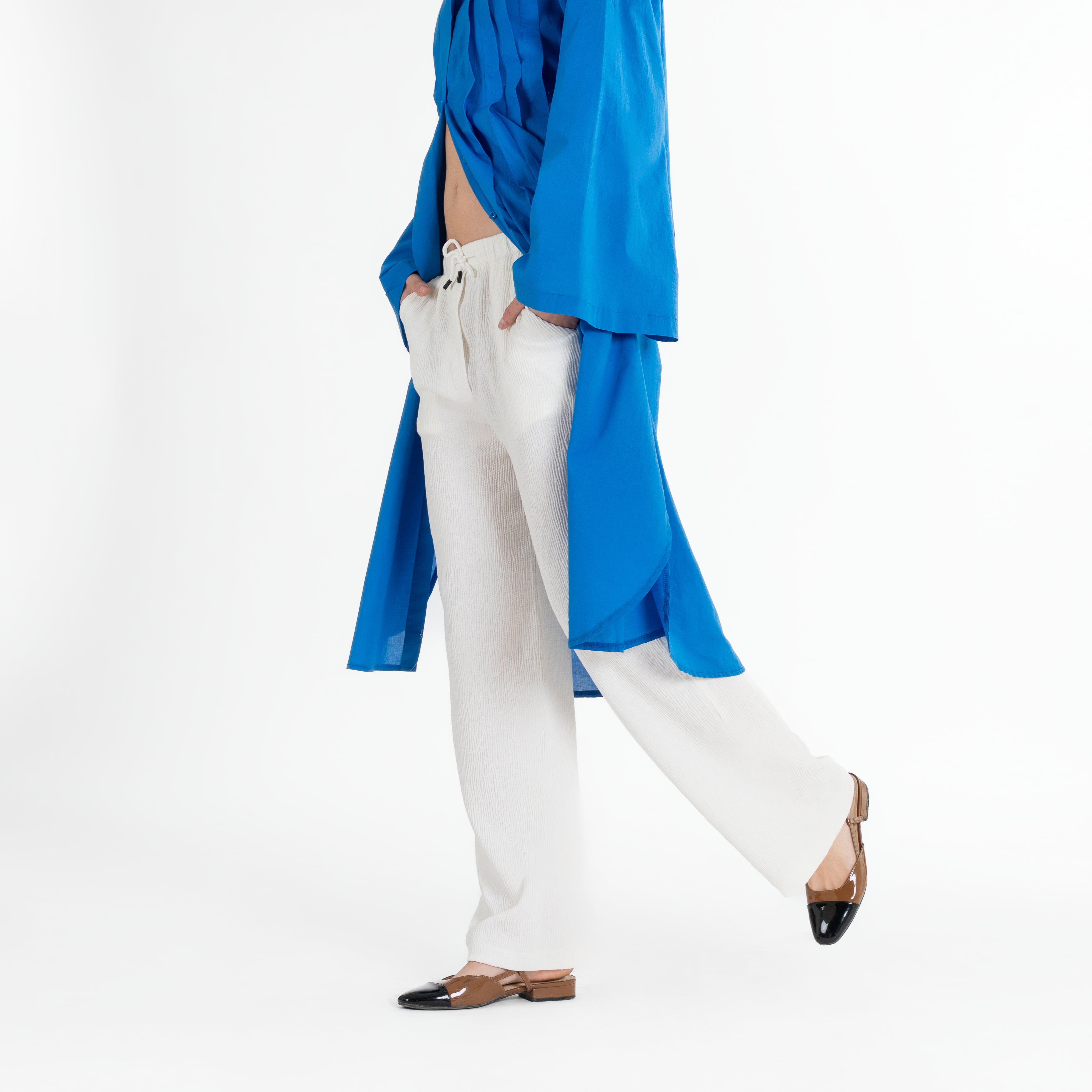 Long Pleated Button-Up Shirt