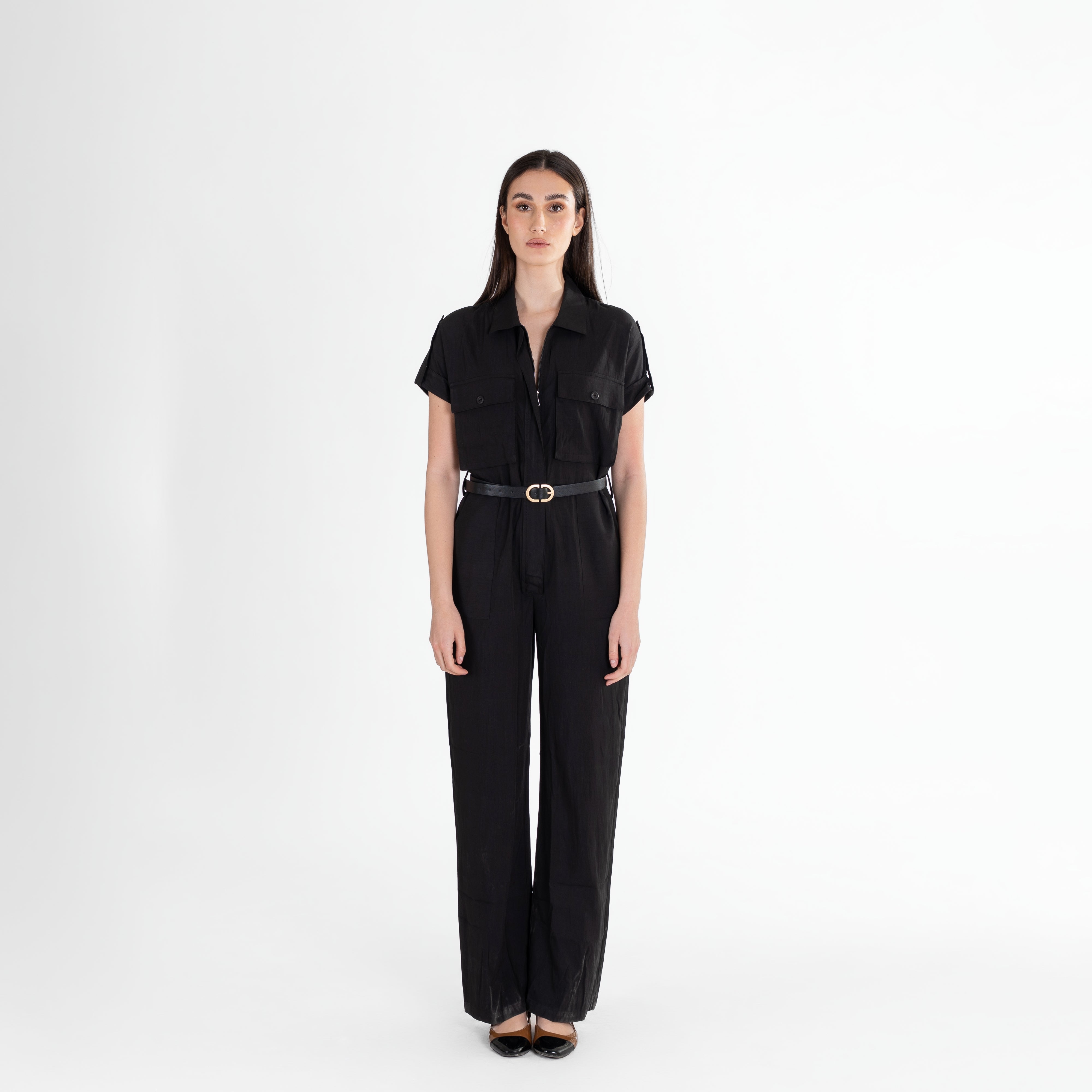 Utility-Inspired Short-Sleeve Jumpsuit