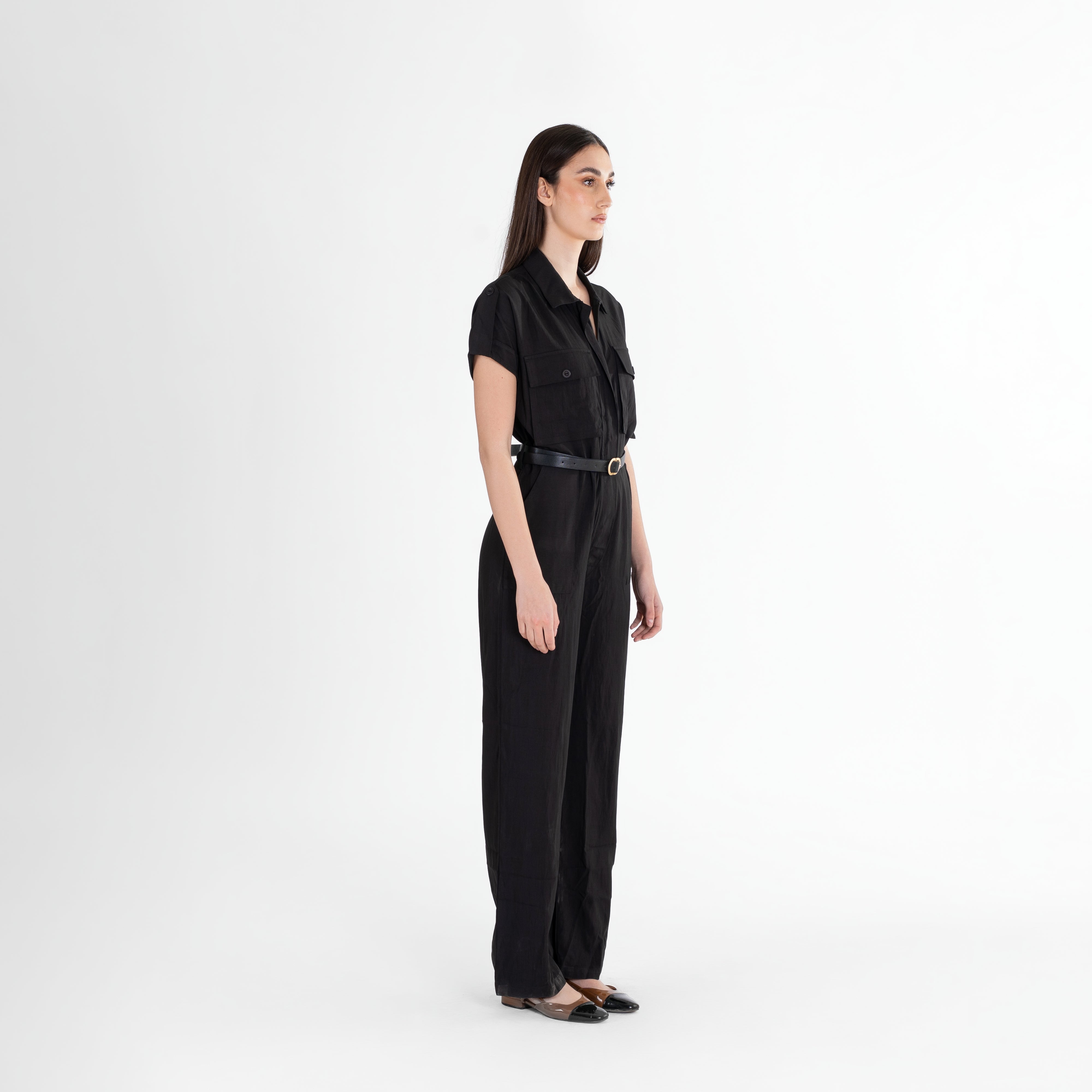 Utility-Inspired Short-Sleeve Jumpsuit