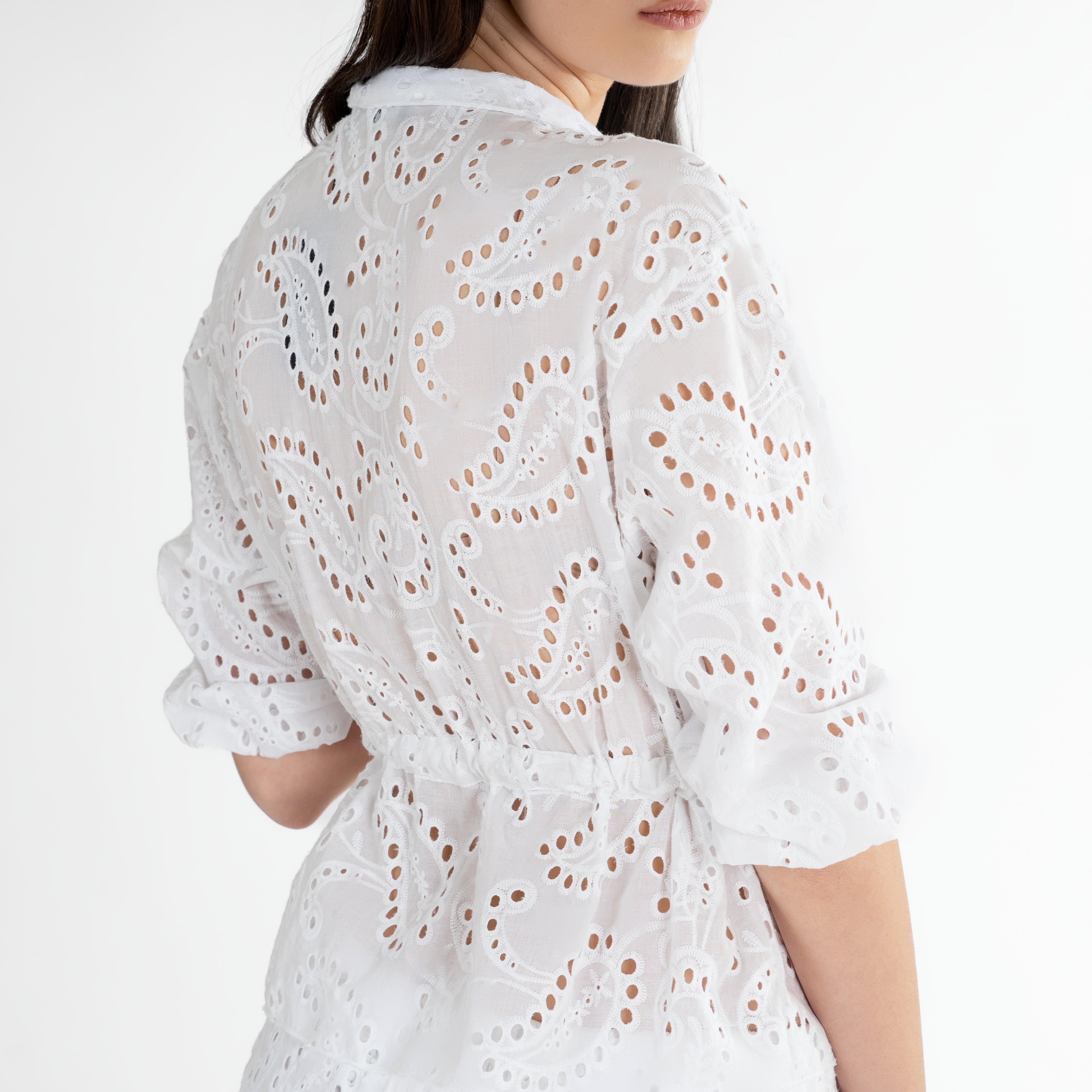 Broderie Cotton Drawstring Blouse