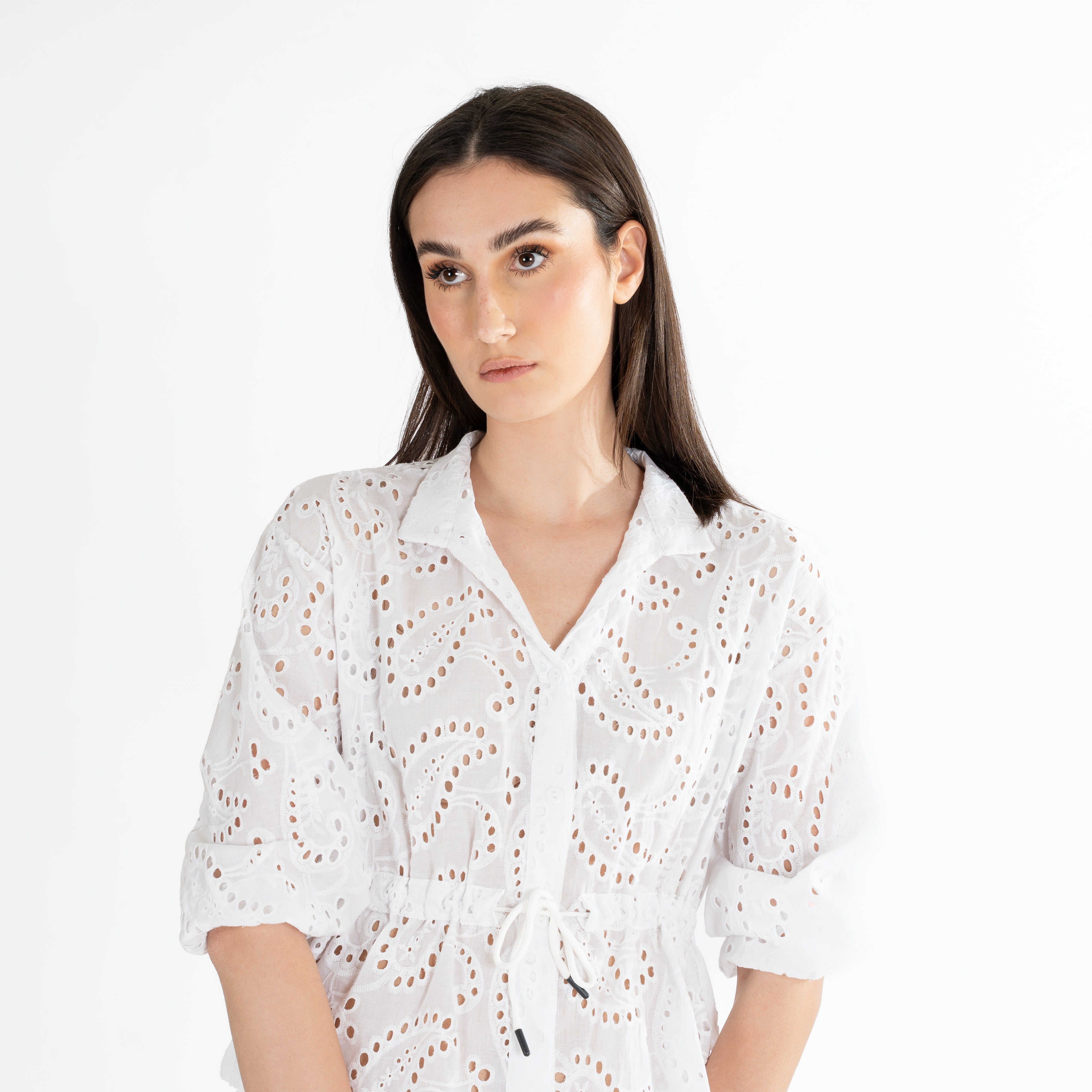 Broderie Cotton Drawstring Blouse