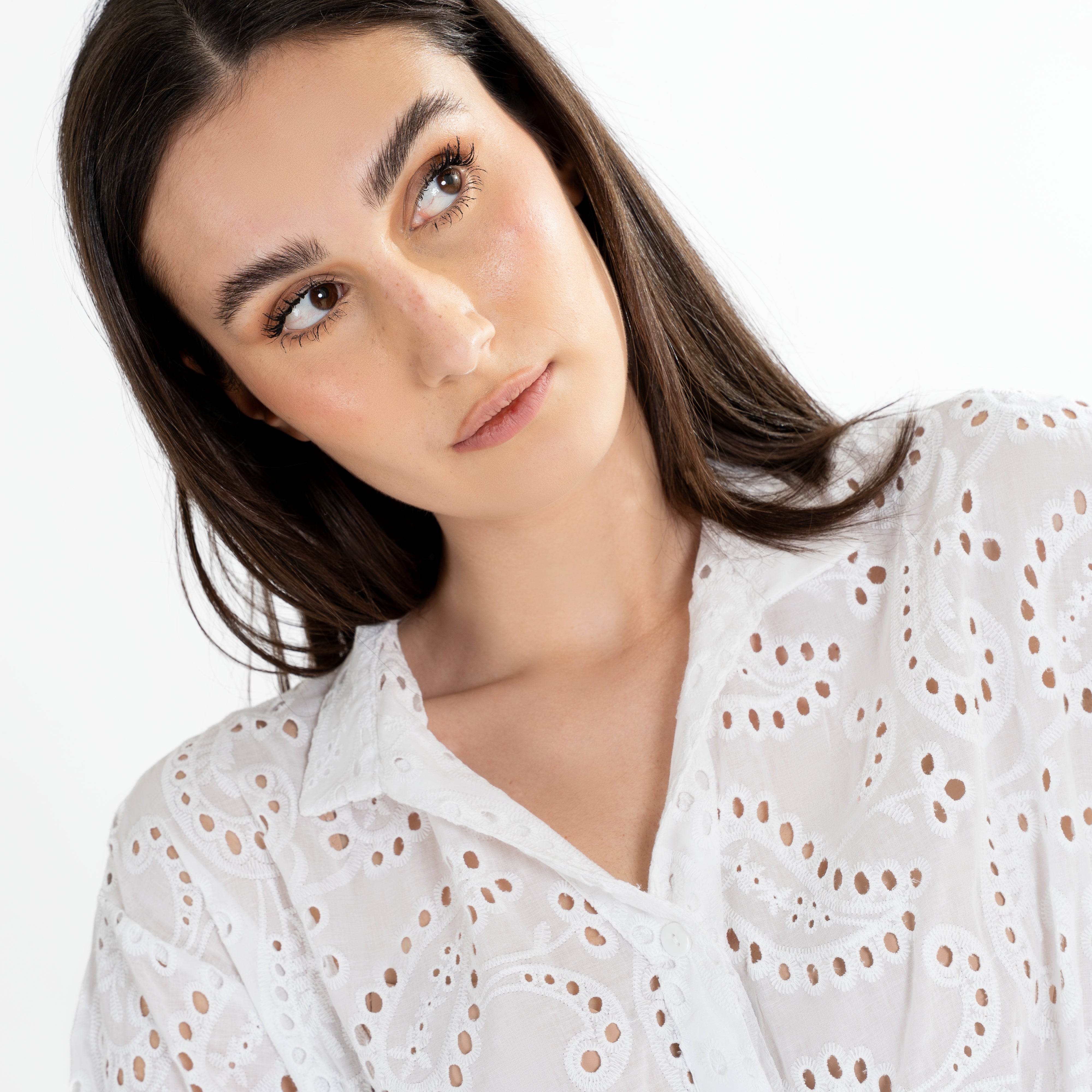 Broderie Cotton Drawstring Blouse