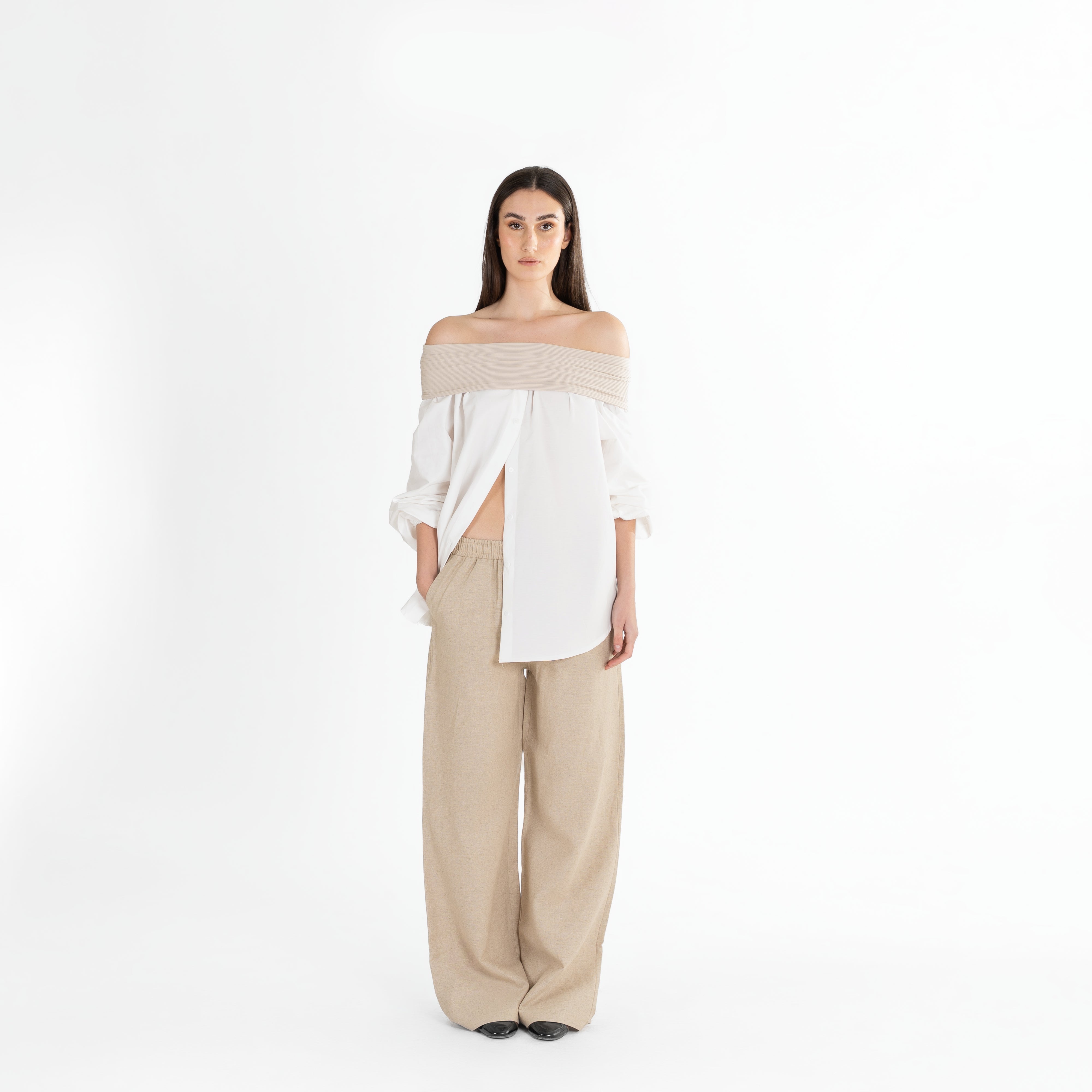 Sandstone Relaxed Wide-Leg Pants