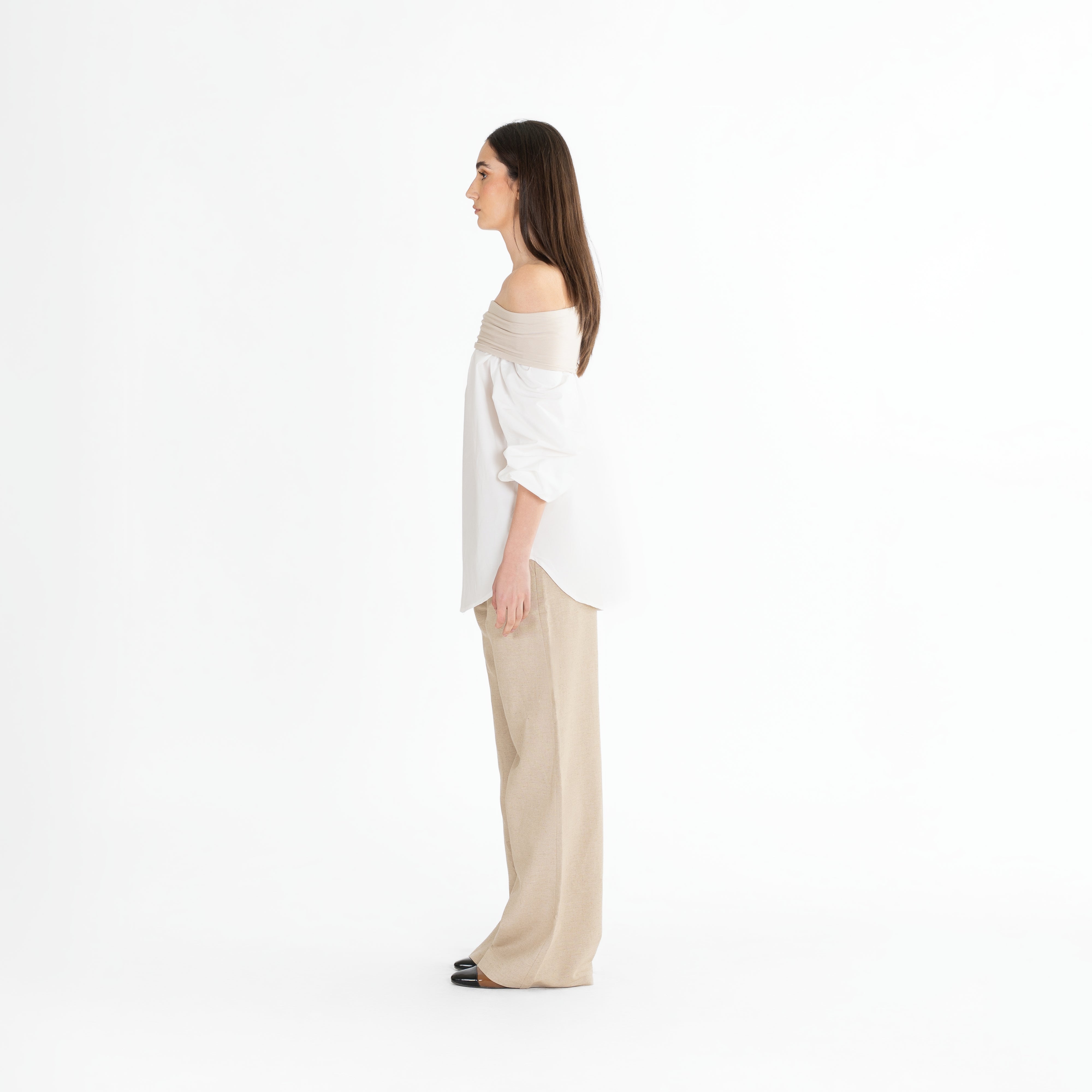 Buttons Off-Shoulder Shirt