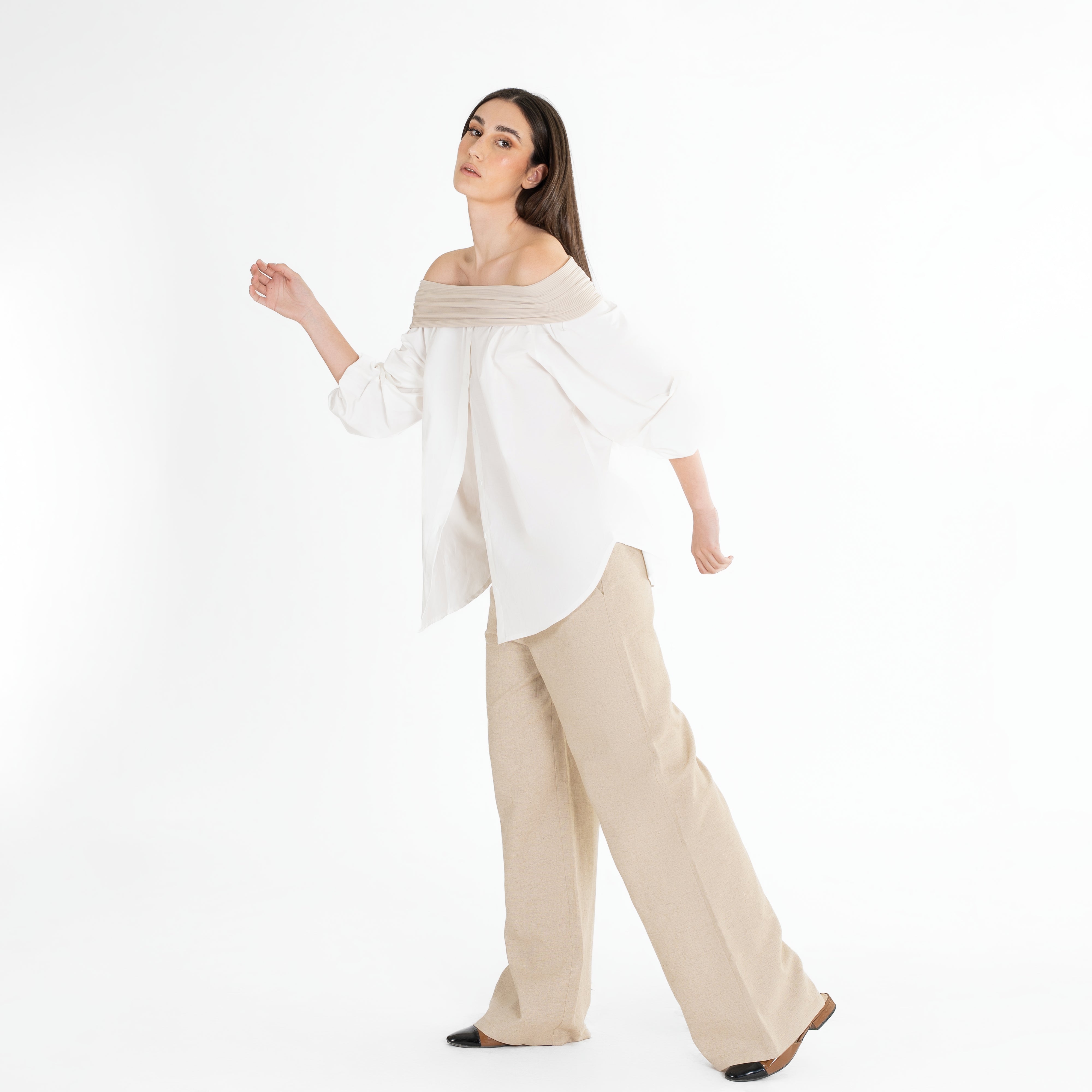 Buttons Off-Shoulder Shirt