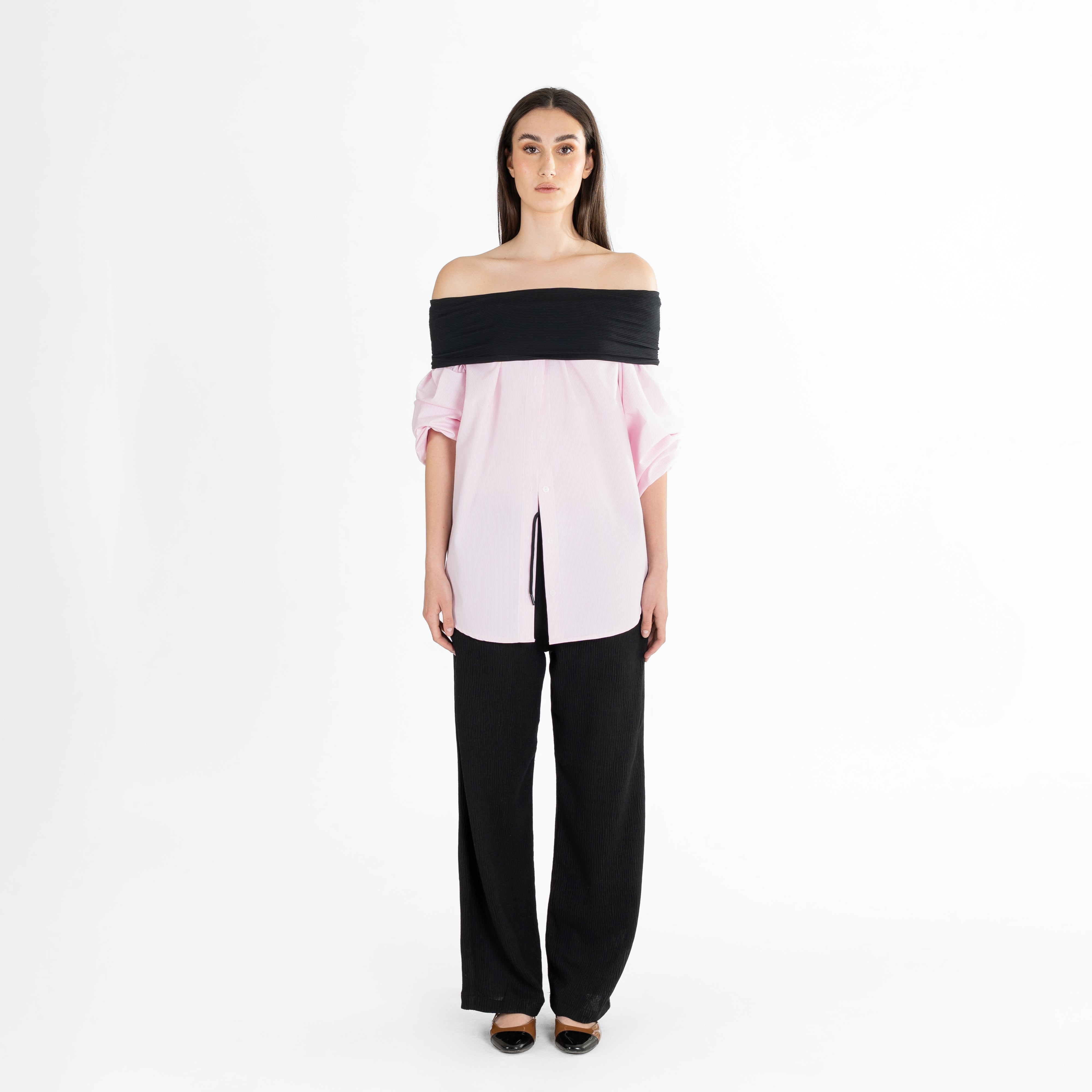 Buttons Off-Shoulder Shirt