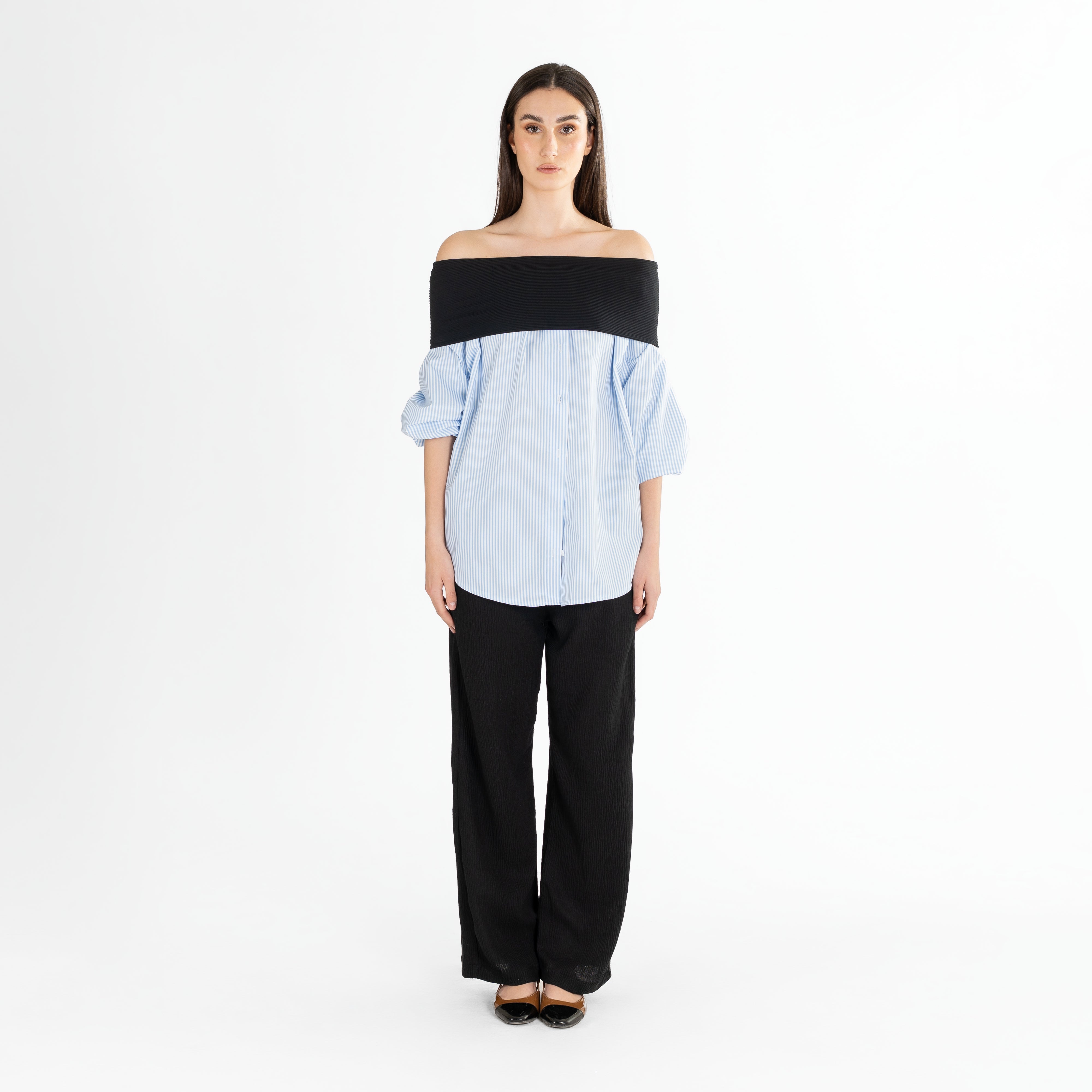 Buttons Off-Shoulder Shirt