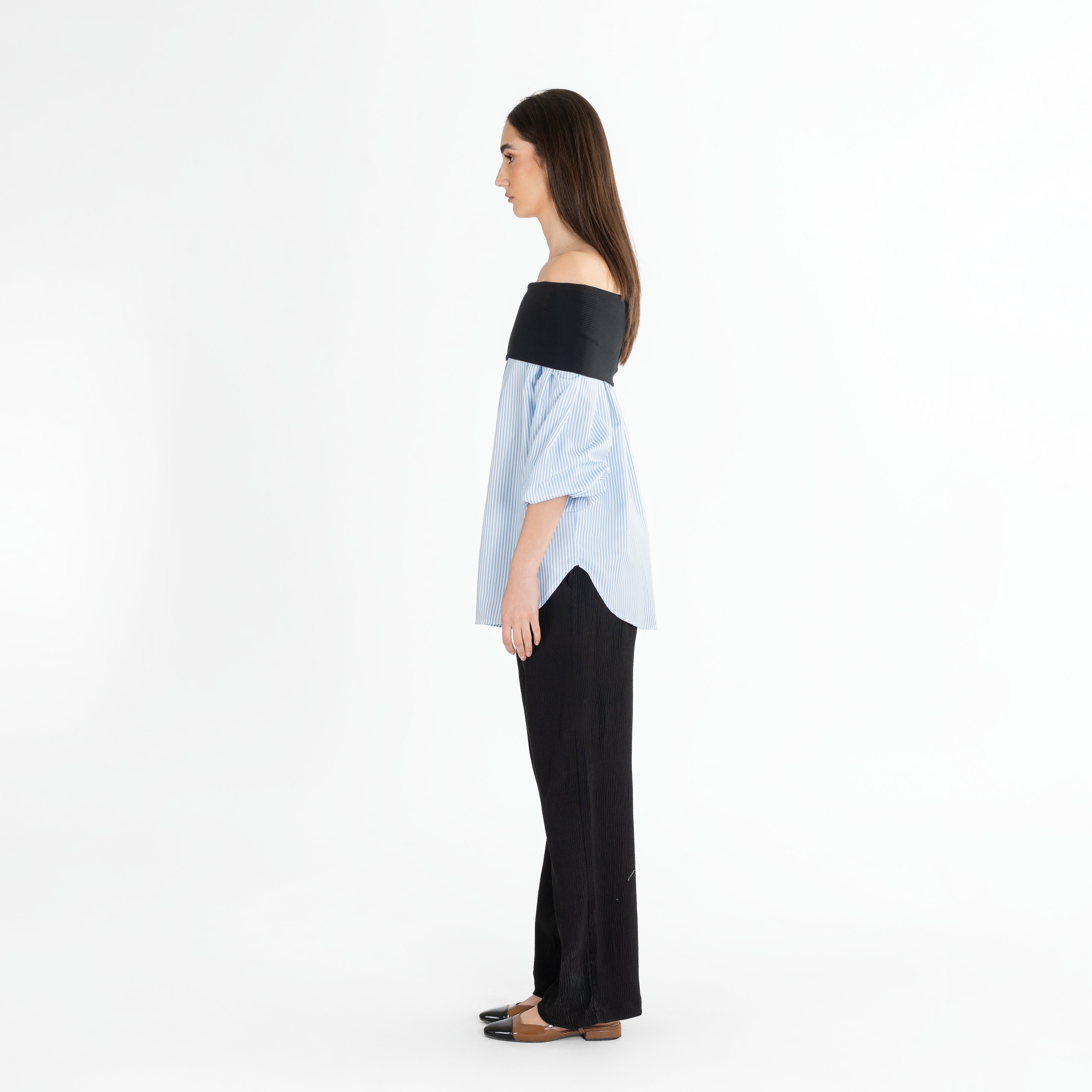 Buttons Off-Shoulder Shirt