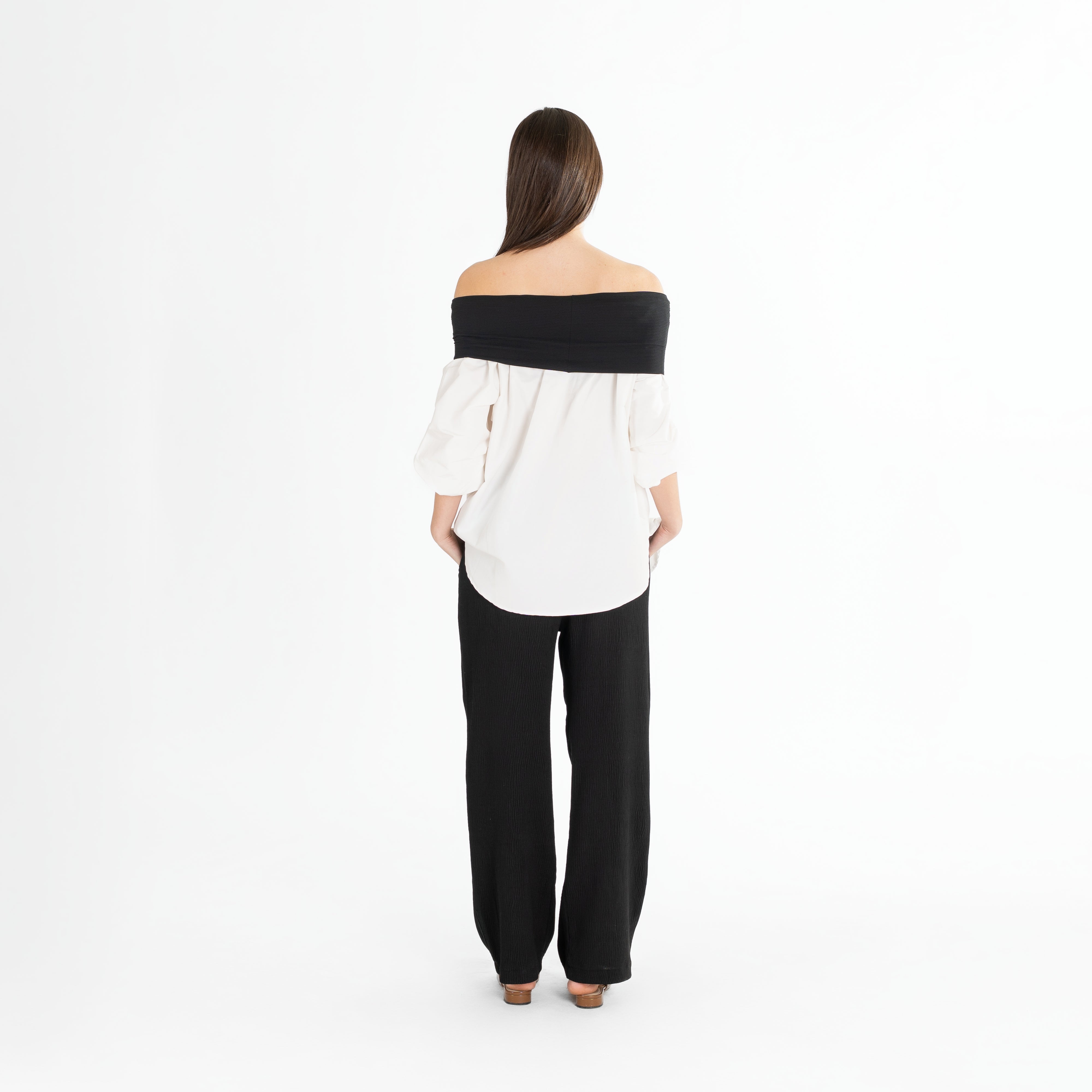 Buttons Off-Shoulder Shirt