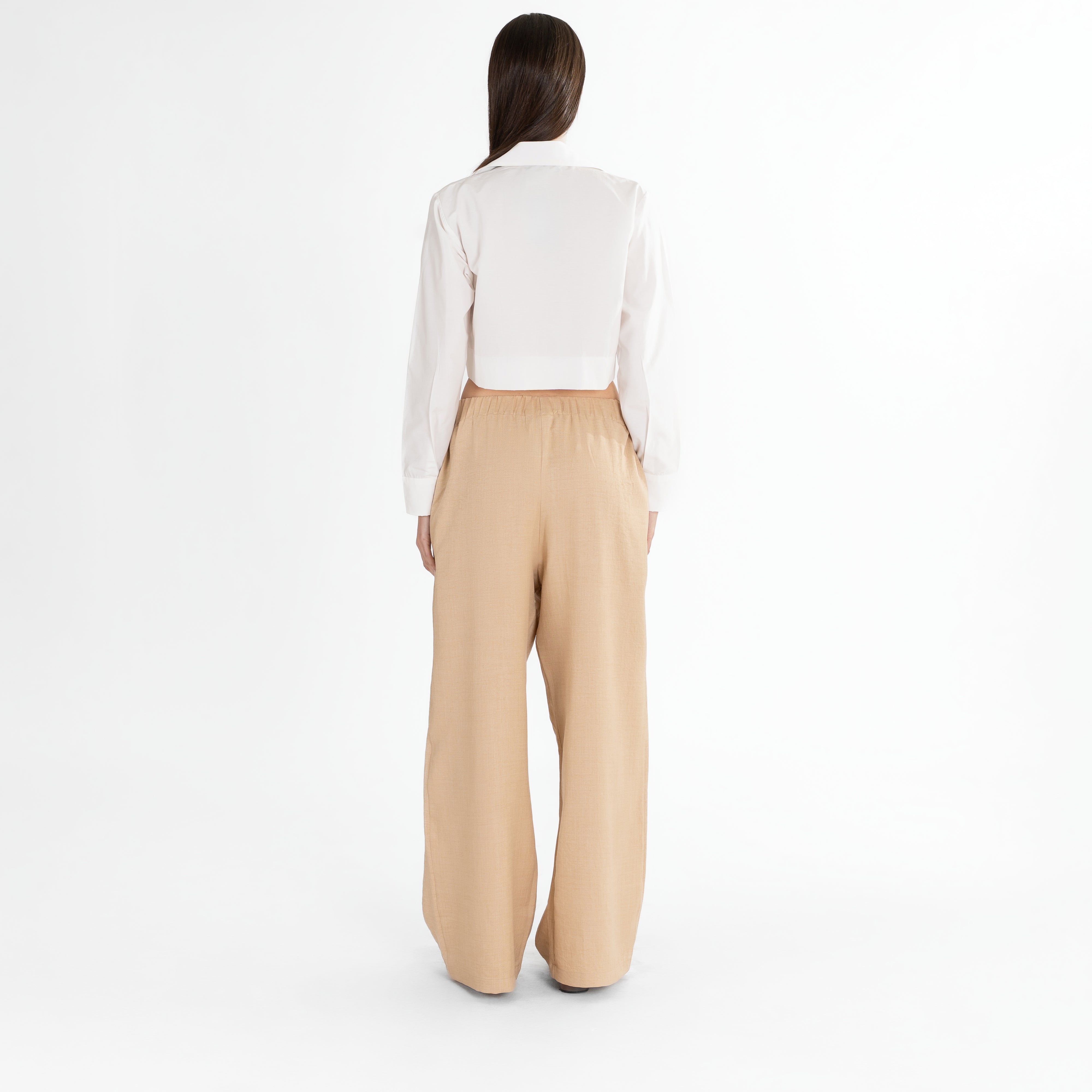 Embroidered V-Waist Wide-Leg Pants