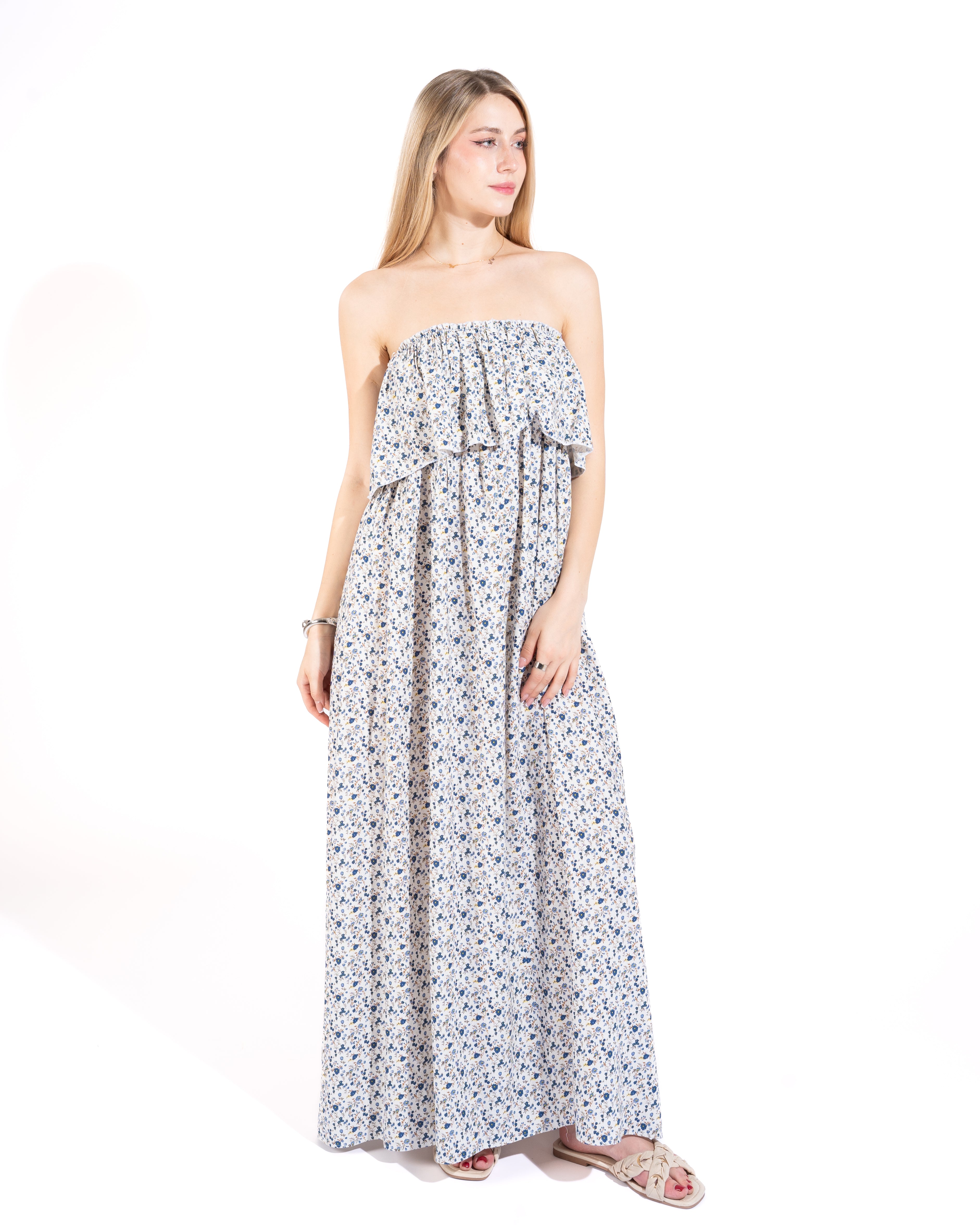 Delicate Bloom Strapless Maxi Dress