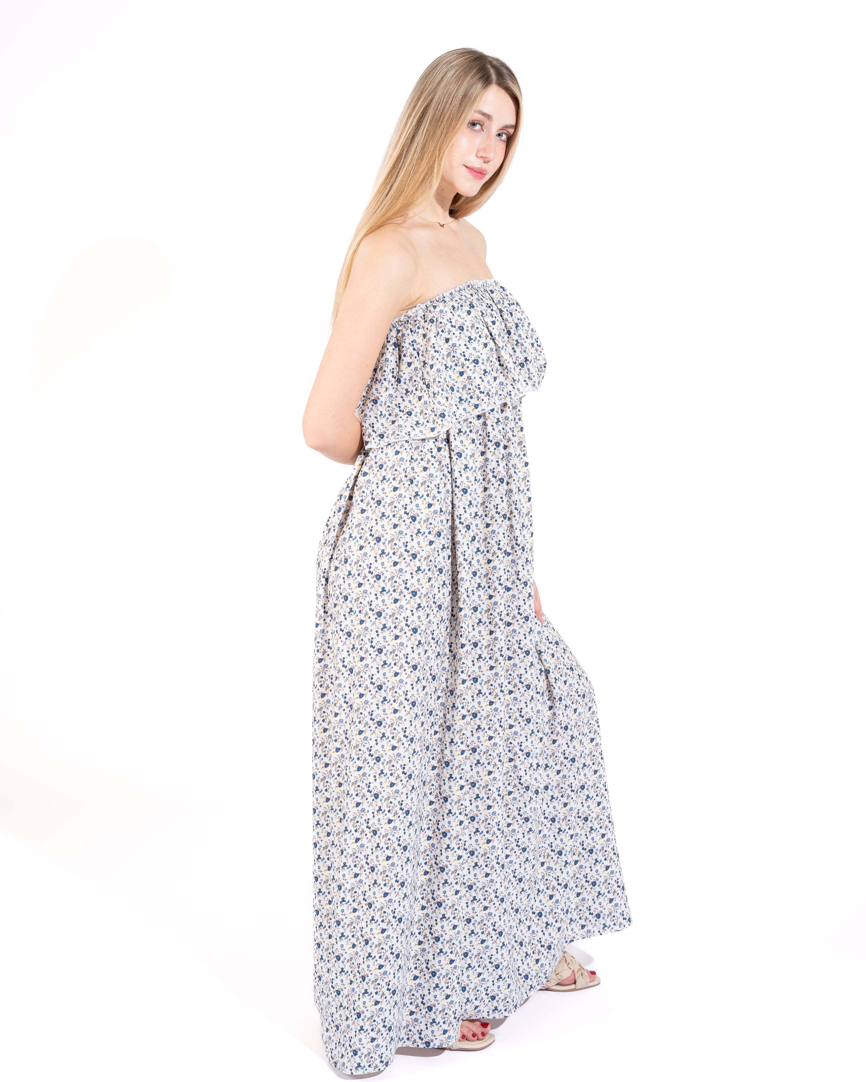 Delicate Bloom Strapless Maxi Dress