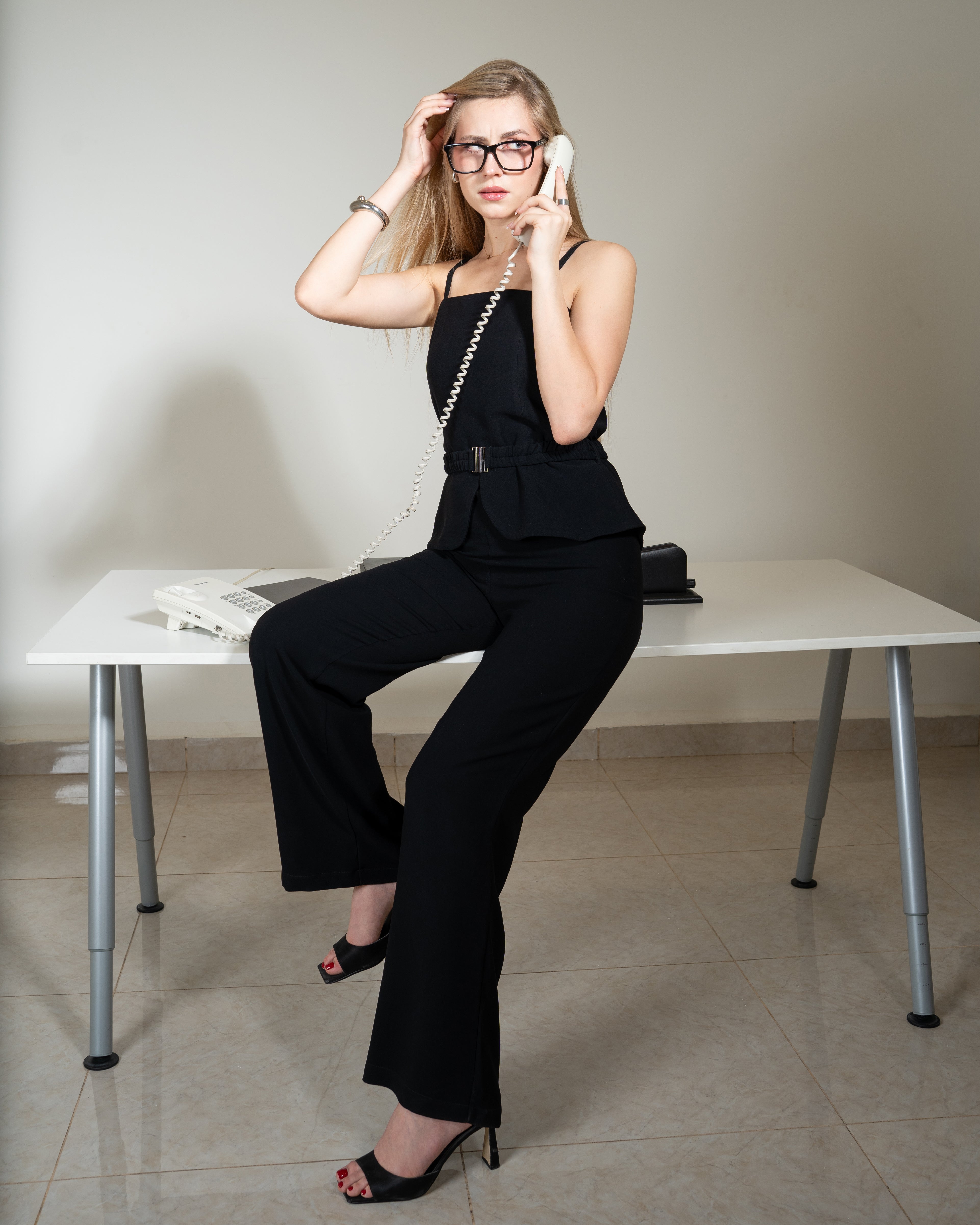 Black Sleeveless Belted Jumpsuit