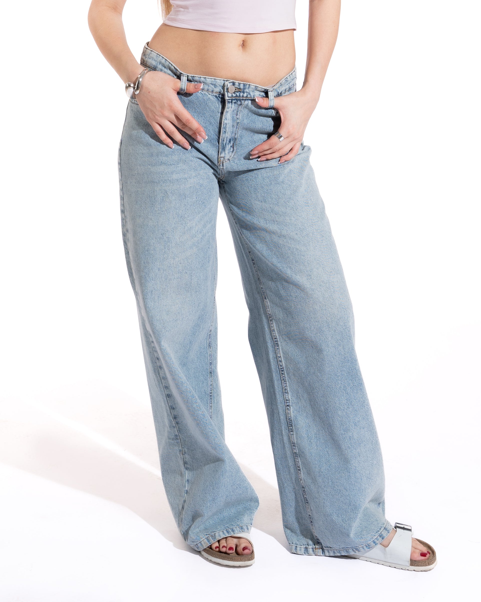 Vintage Wash Wide-Leg Denim Pants